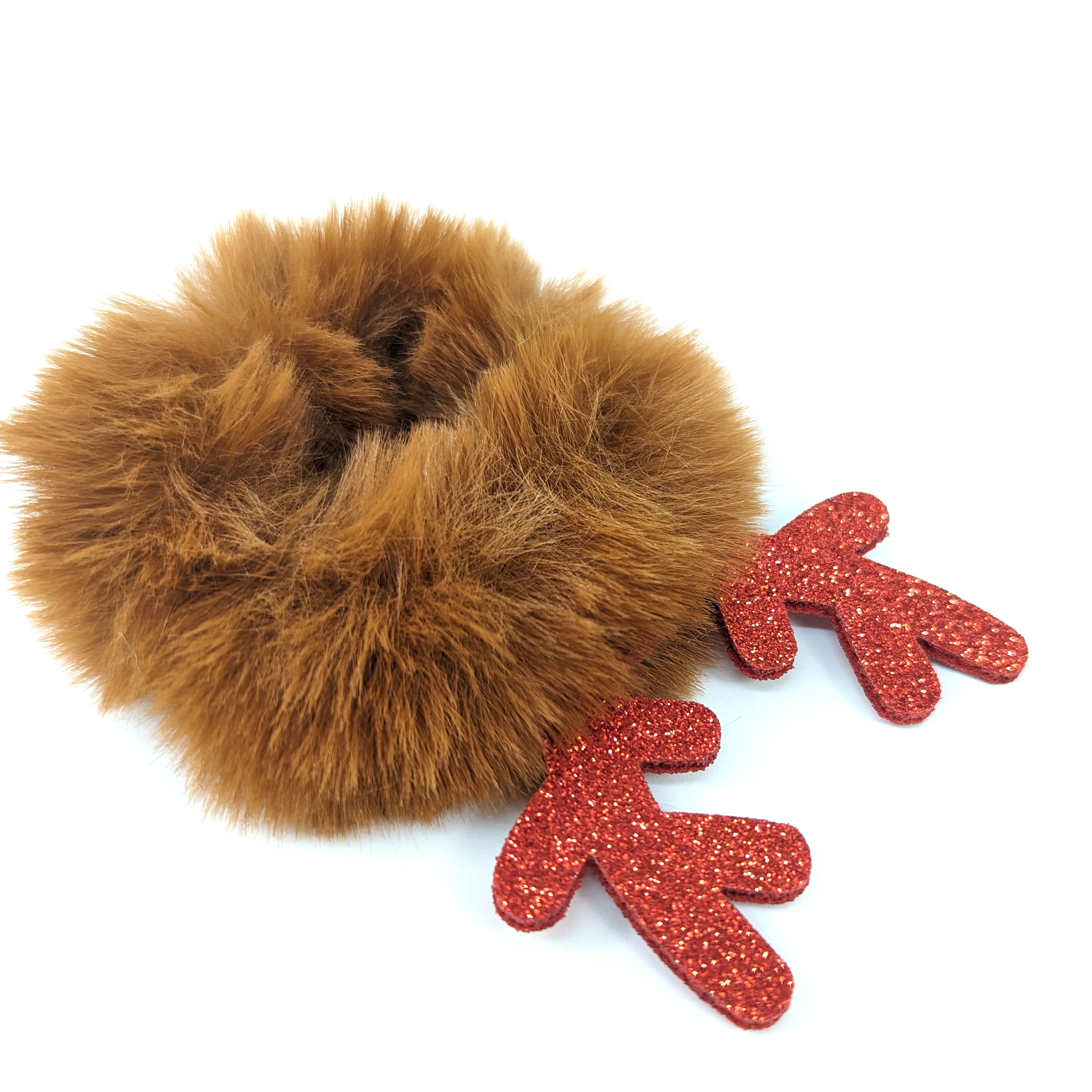 Natural Faux Fur Hairband with Sparkly Reindeer Antlers