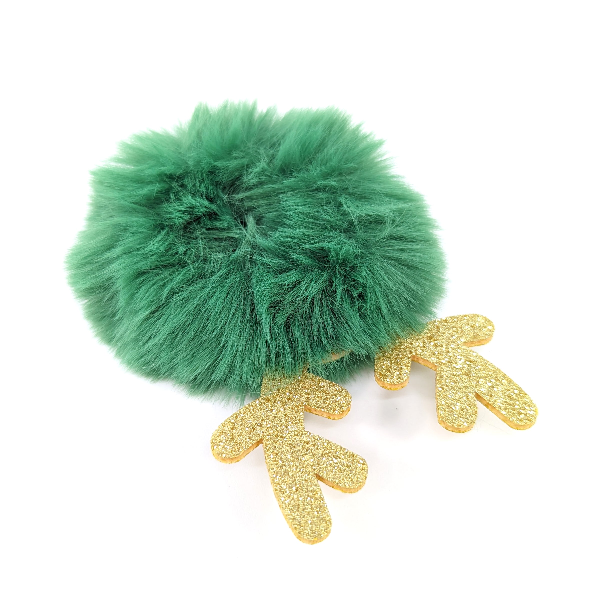 Green Faux Fur Hairband with Sparkly Reindeer Antlers