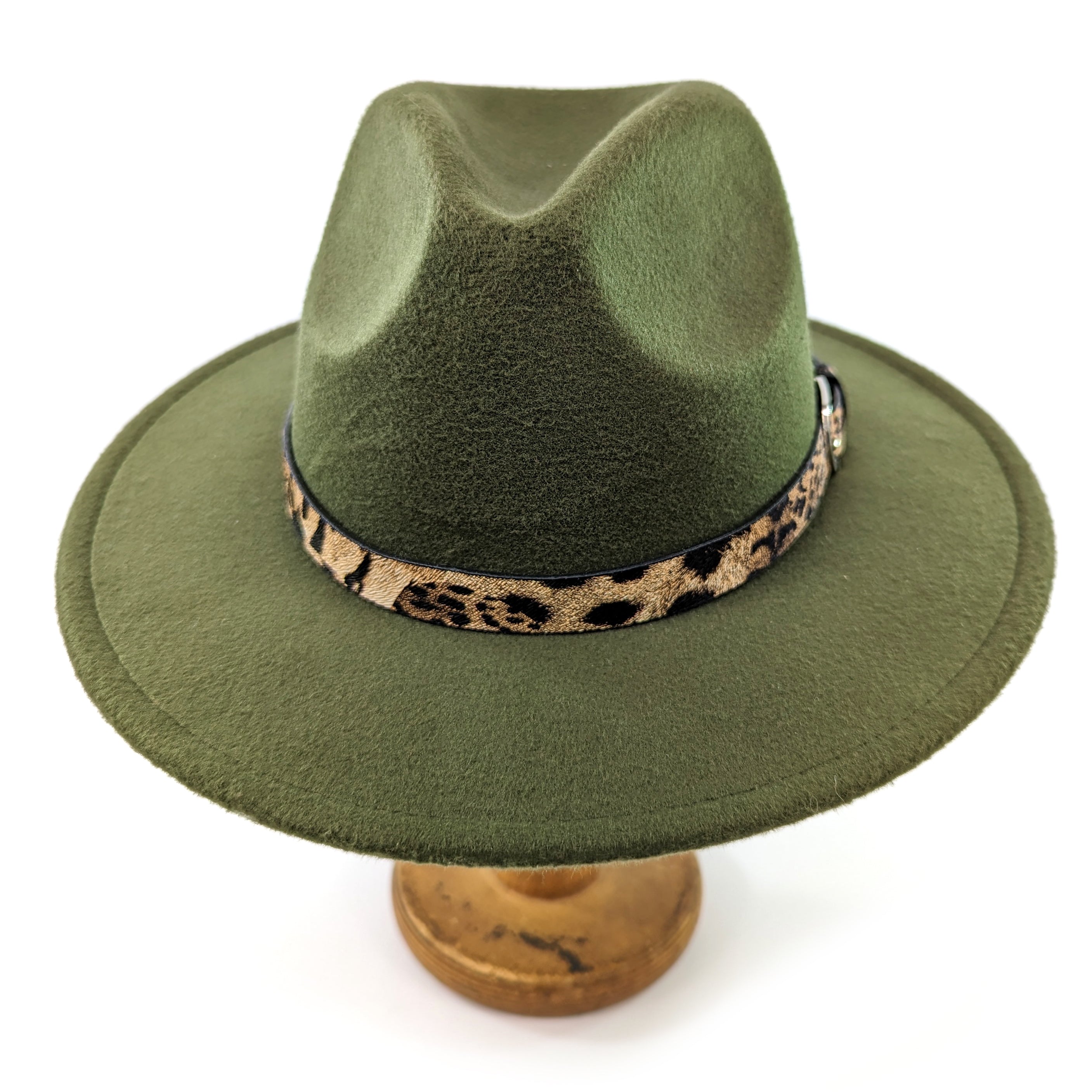 Forest Green Fedora Hat - Animal Print Band