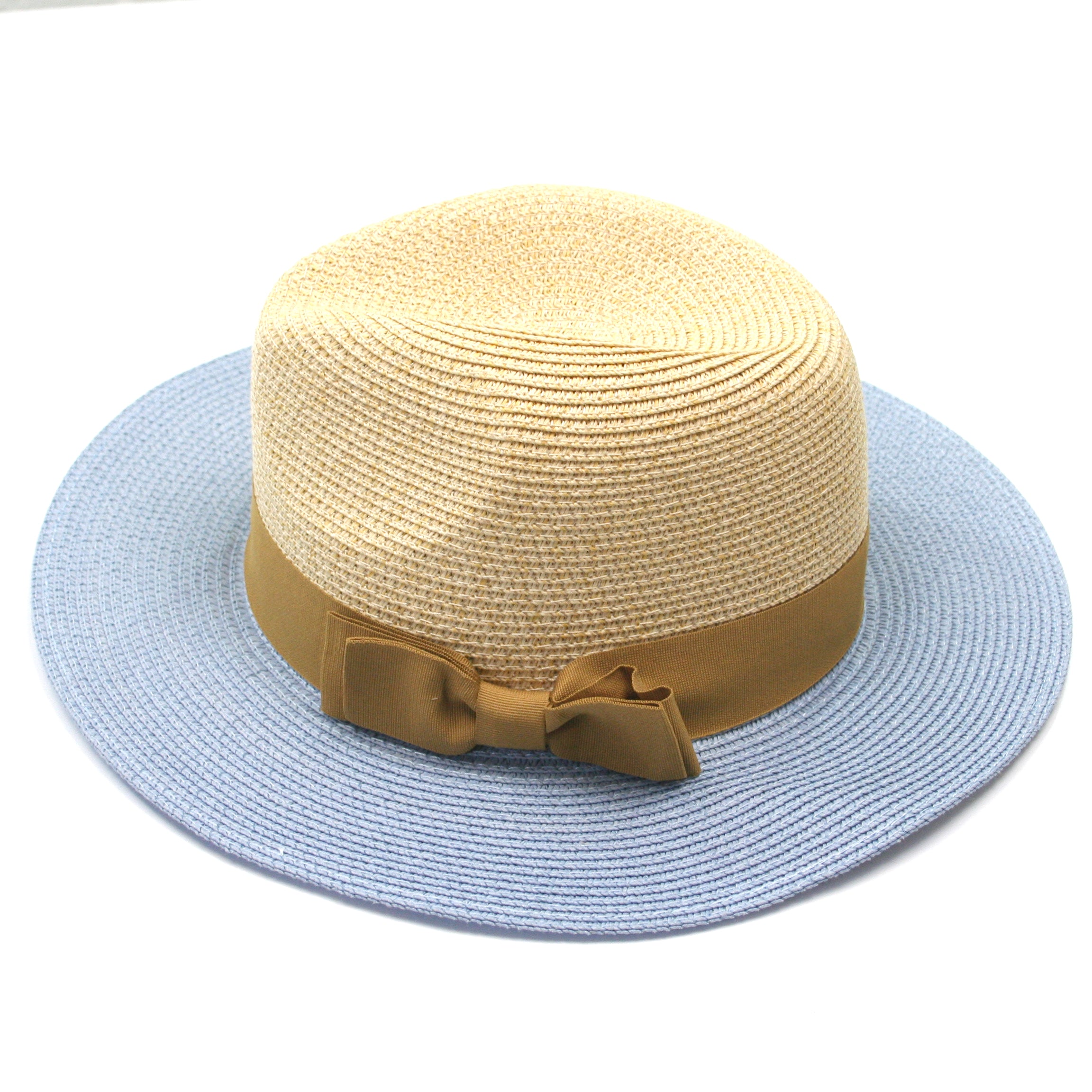 Two Tone Folding Panama Sun Hat - Blue (57cm)