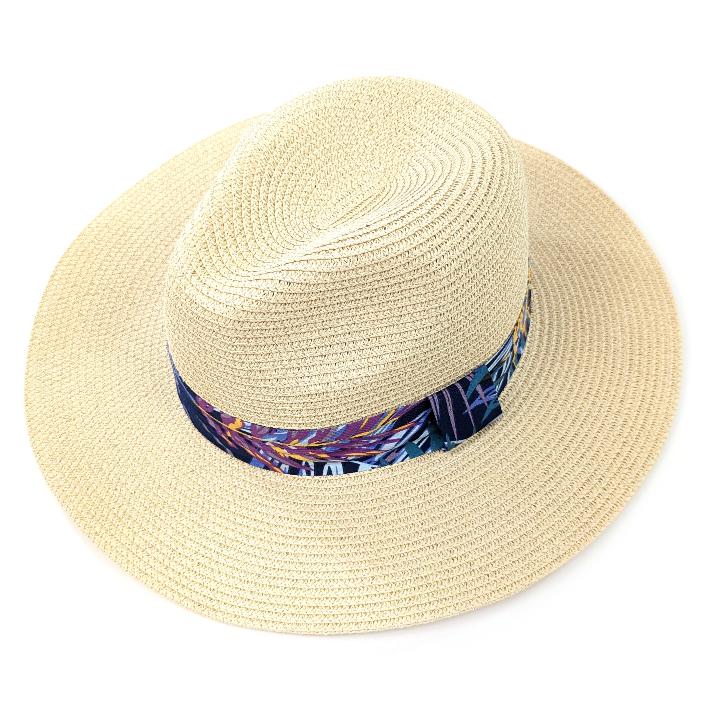 Folding Travel Panama Sun Hat with a Tropical Ribbon