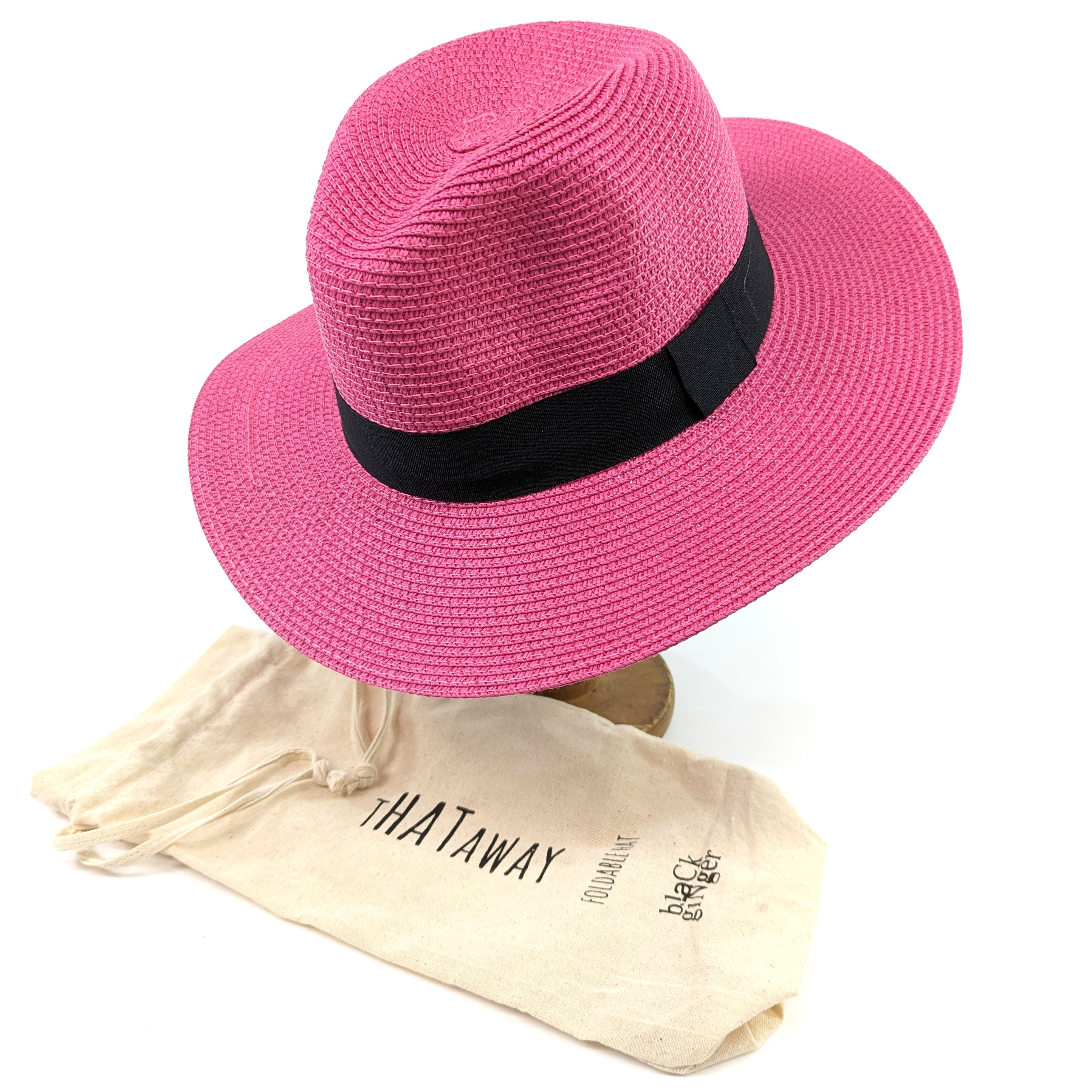 Pink Folding Travel Panama Sun Hat (57cm)