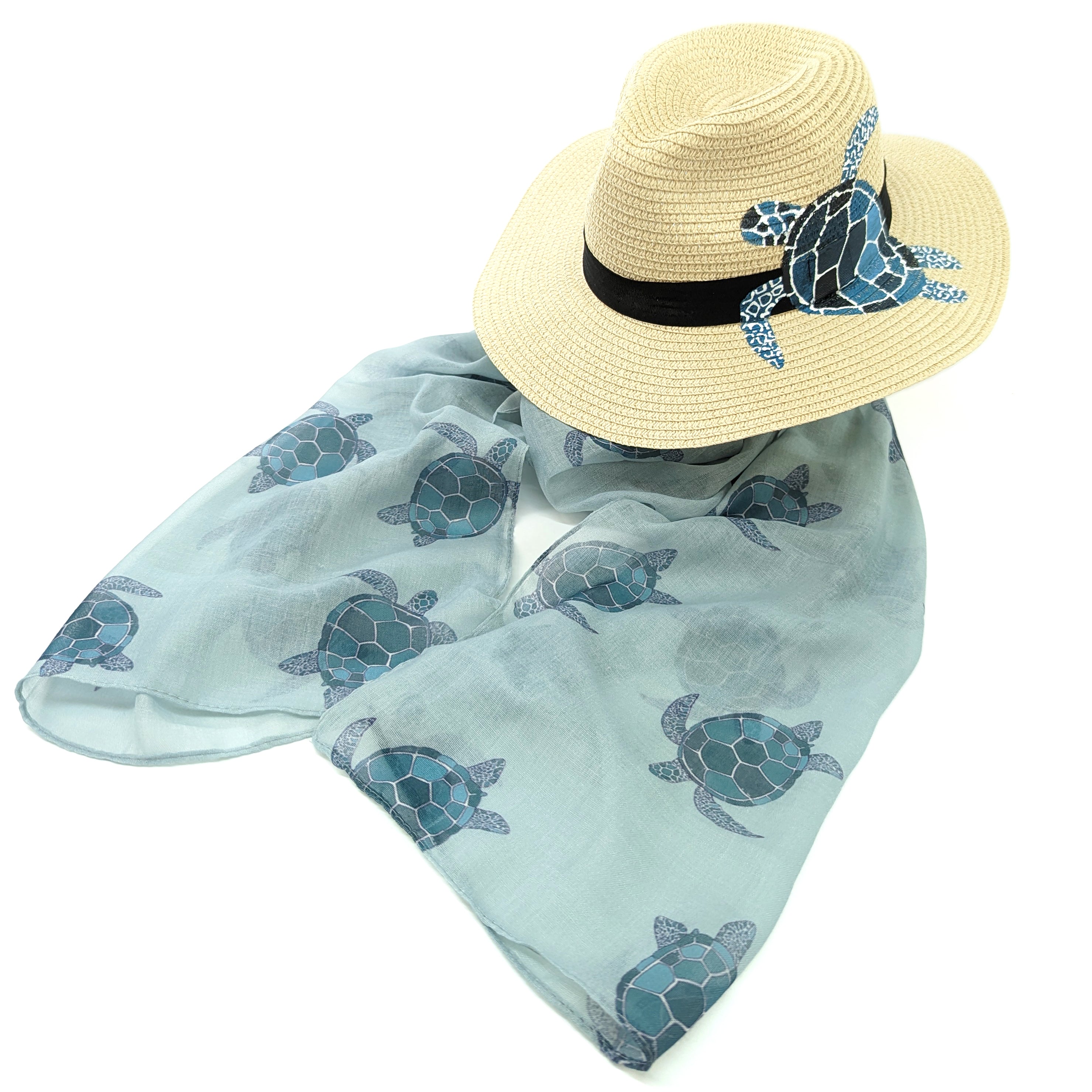 Turtle Printed Panama Style Foldable Sun Hat (57cm)