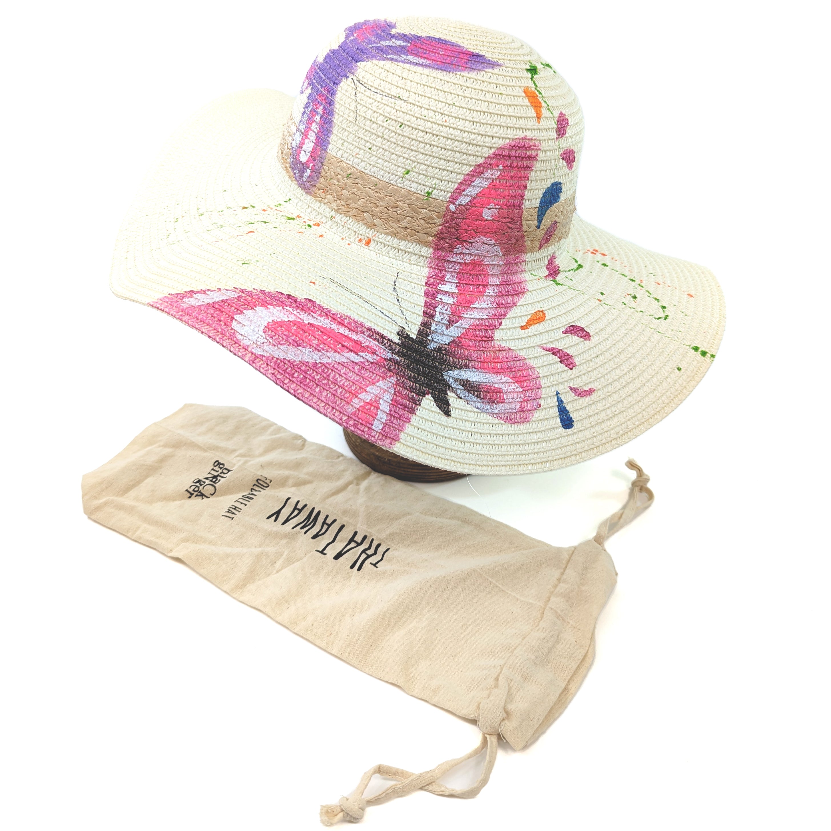 Butterfly Printed Wide Brim Foldable Woman's Sun Hat (57cm)