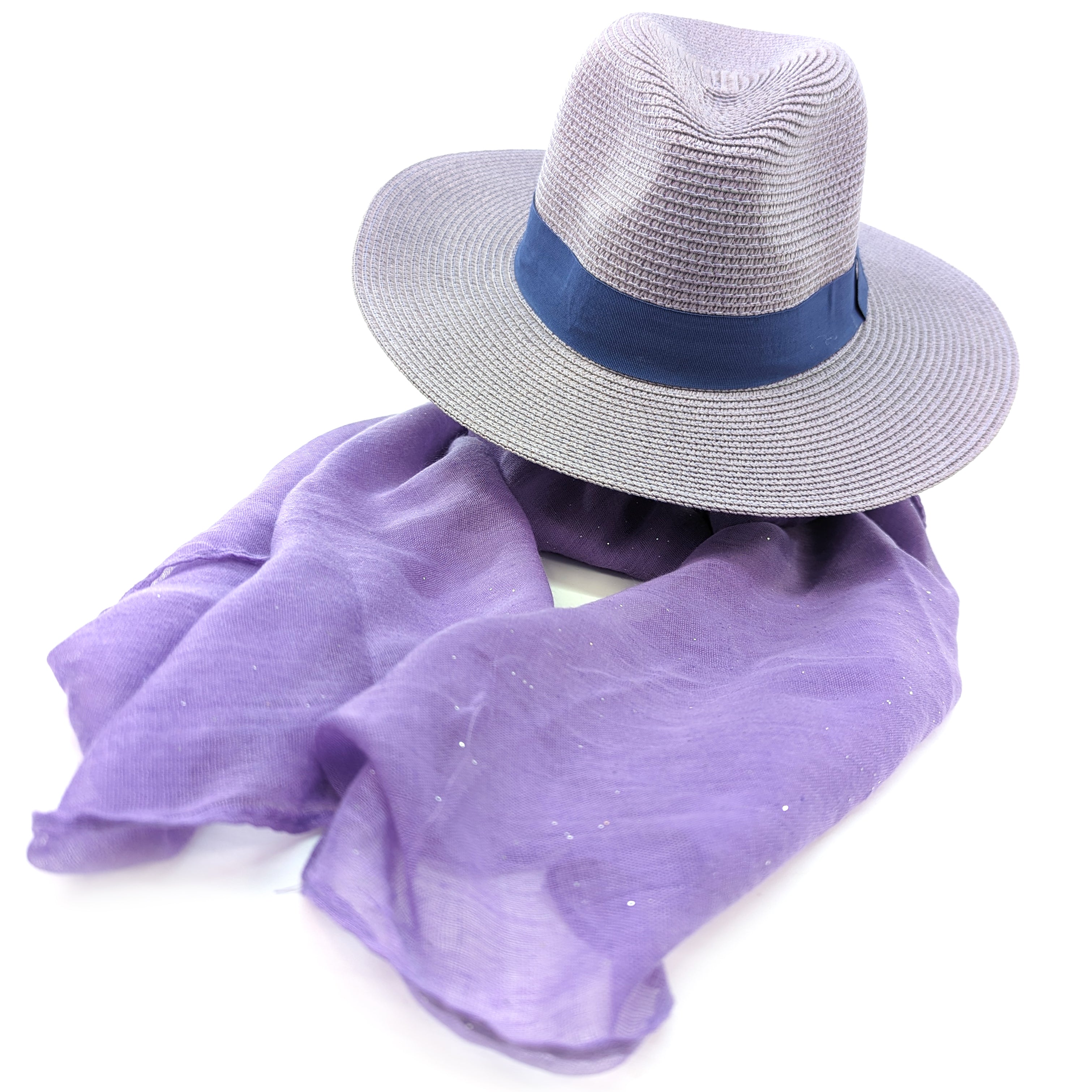 Folding Panama Style Travel Sun Hat - Lavender Purple (57cm)