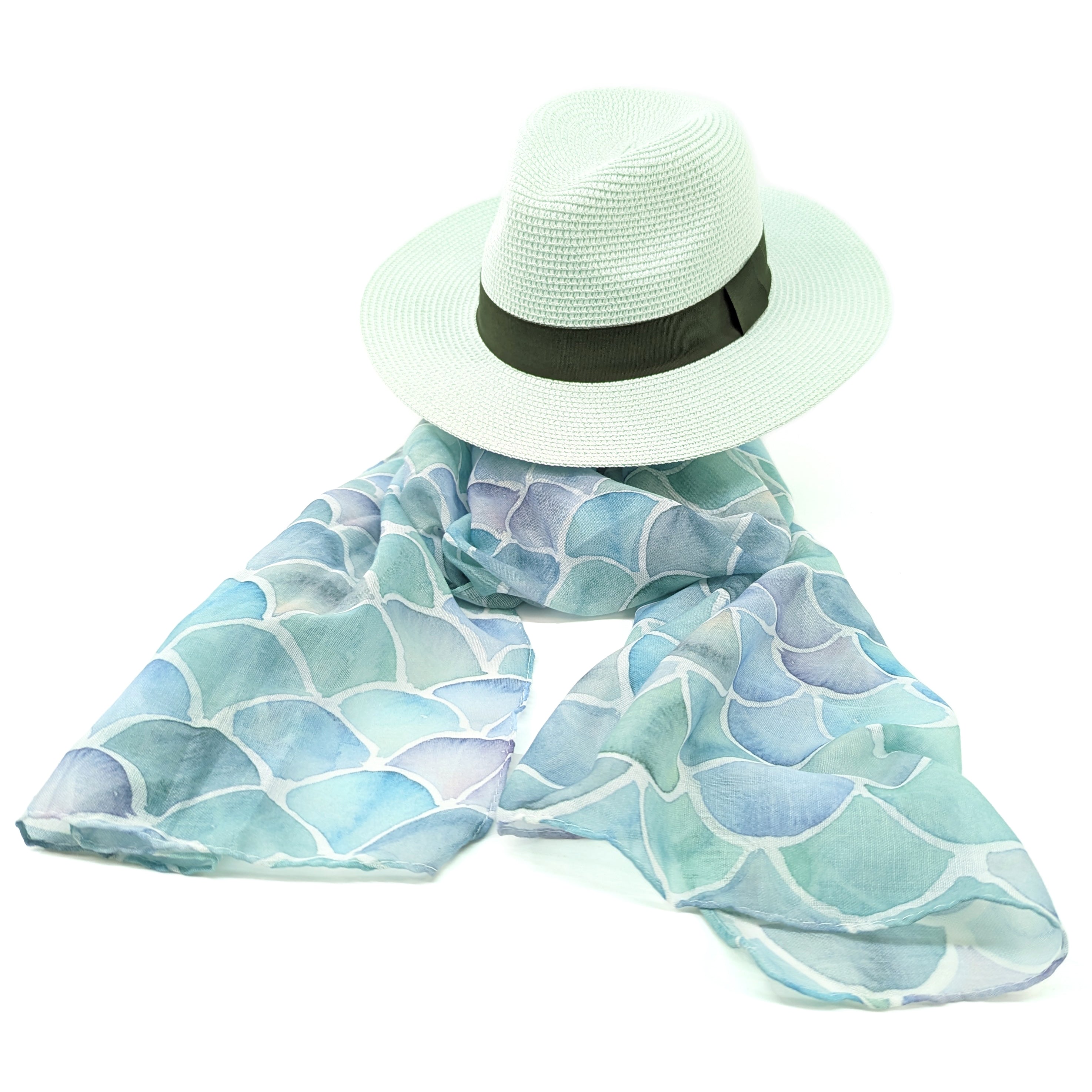 Folding Panama Style Travel Sun Hat - Mint Green (57cm)