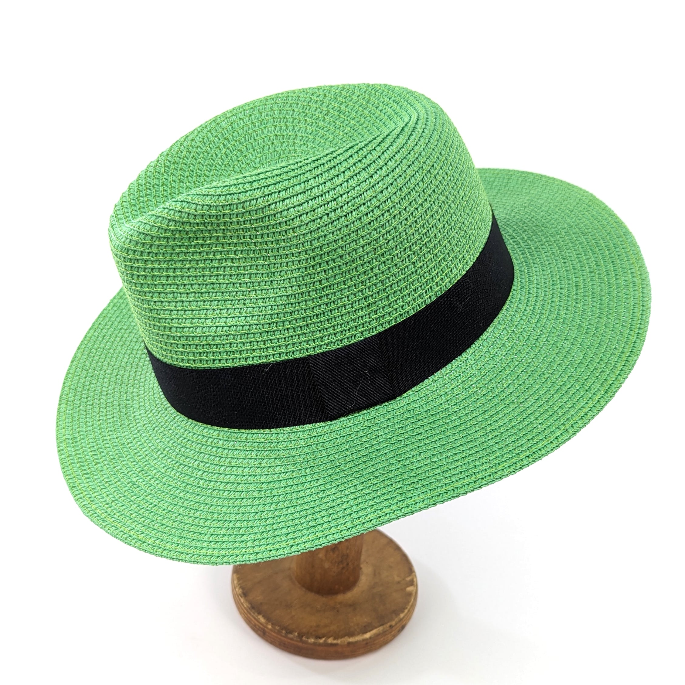 Folding Panama Style Travel Sun Hat - Green & Black (57cm)