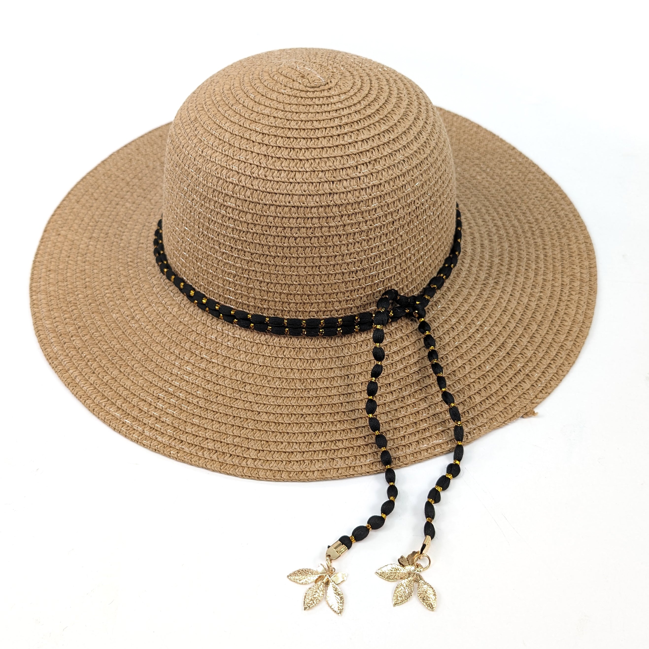 Gold Leaf Cloche Foldable Hat - Dark Natural