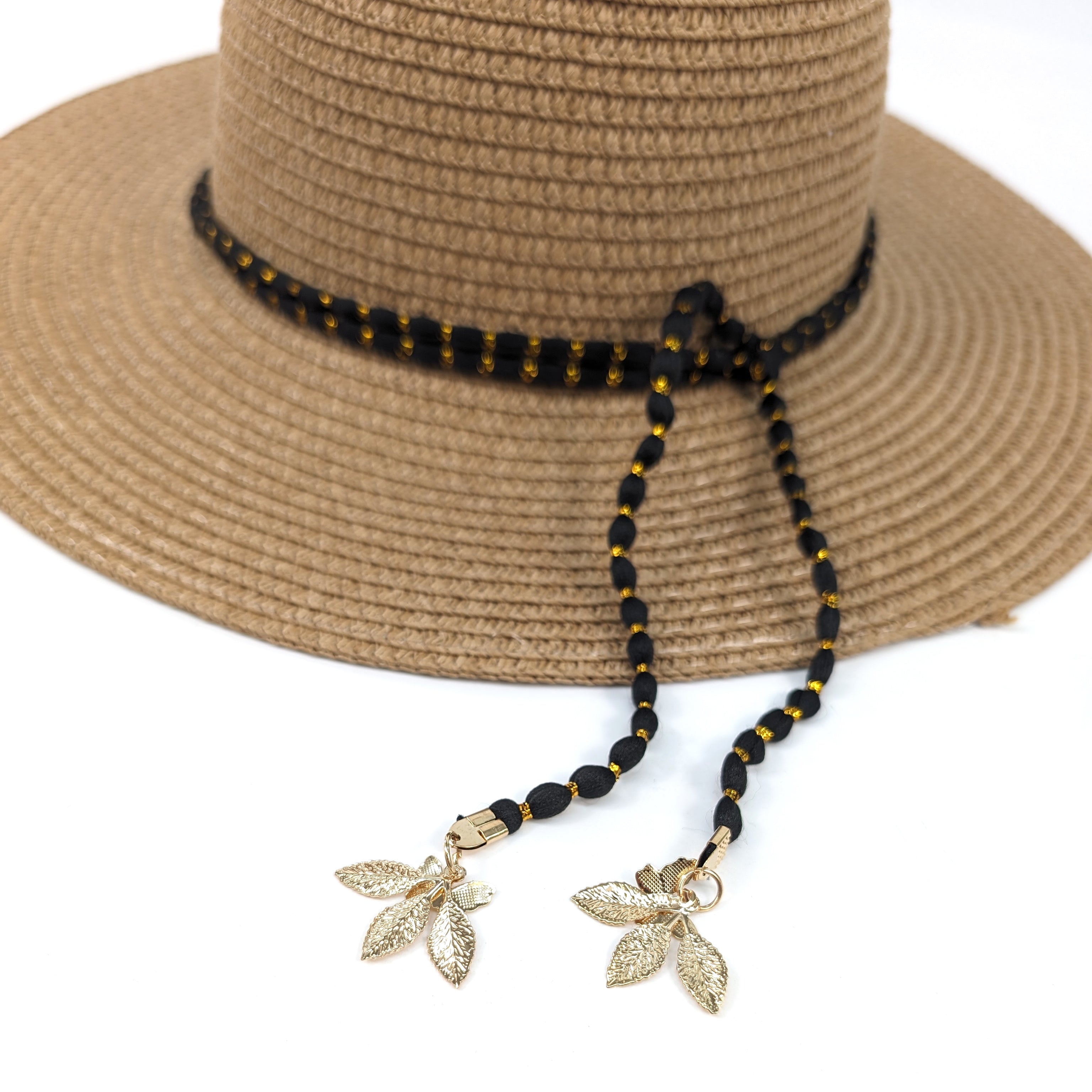 Gold Leaf Cloche Foldable Hat - Dark Natural