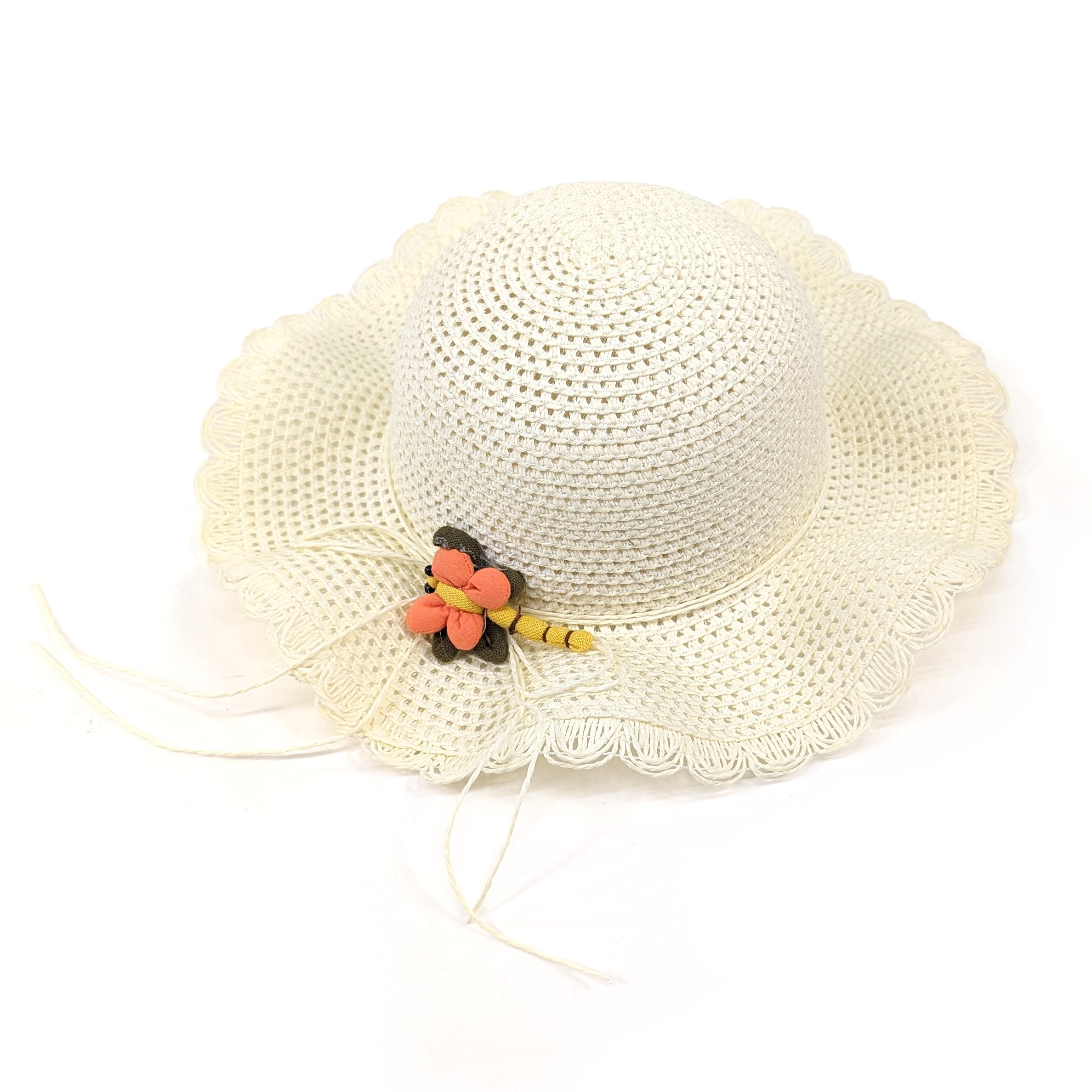 Childrens Crochet Style Foldable Hat - Cream Dragonfly