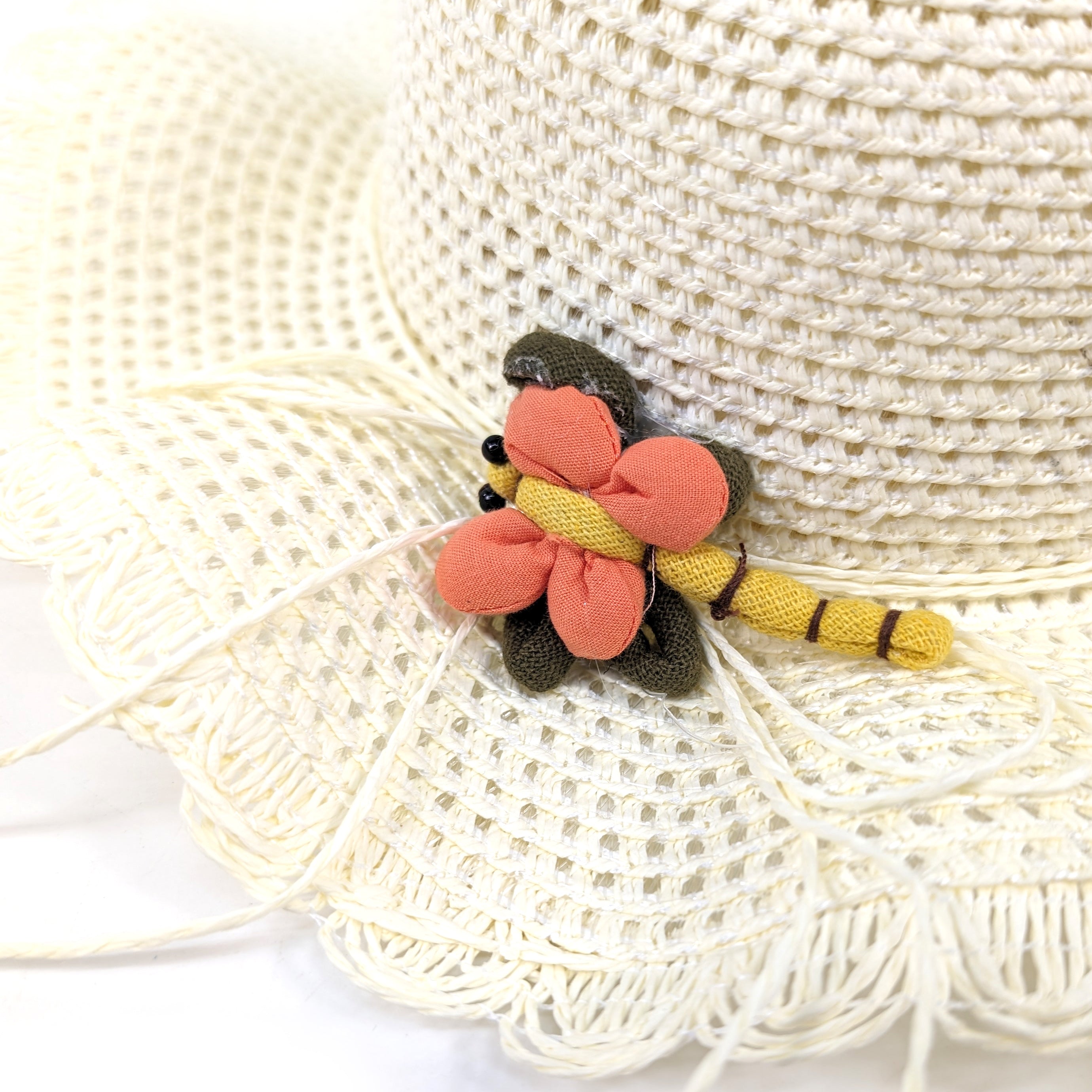 Childrens Crochet Style Foldable Hat - Cream Dragonfly
