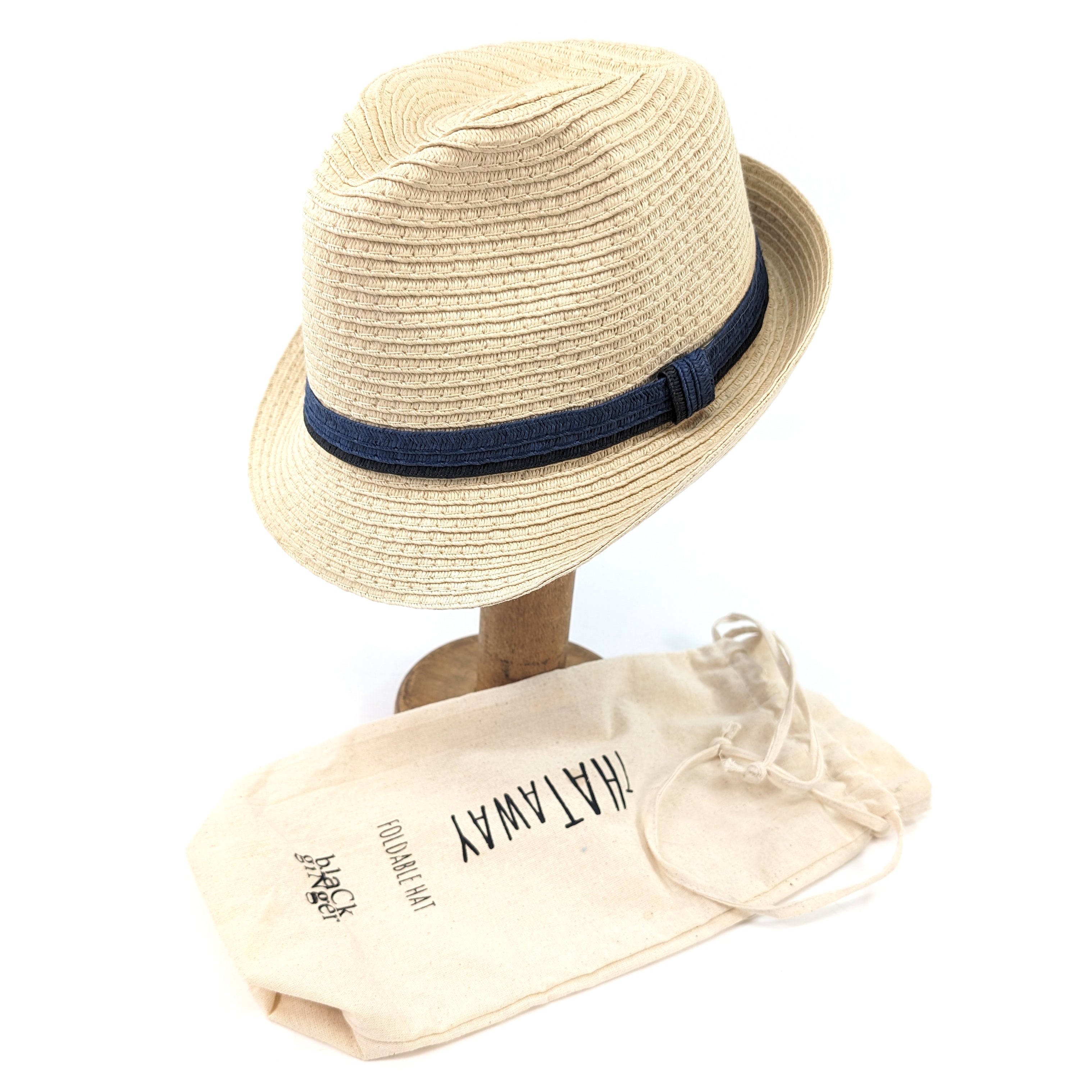 Childrens Foldable Trilby Hat - Two Blue Band