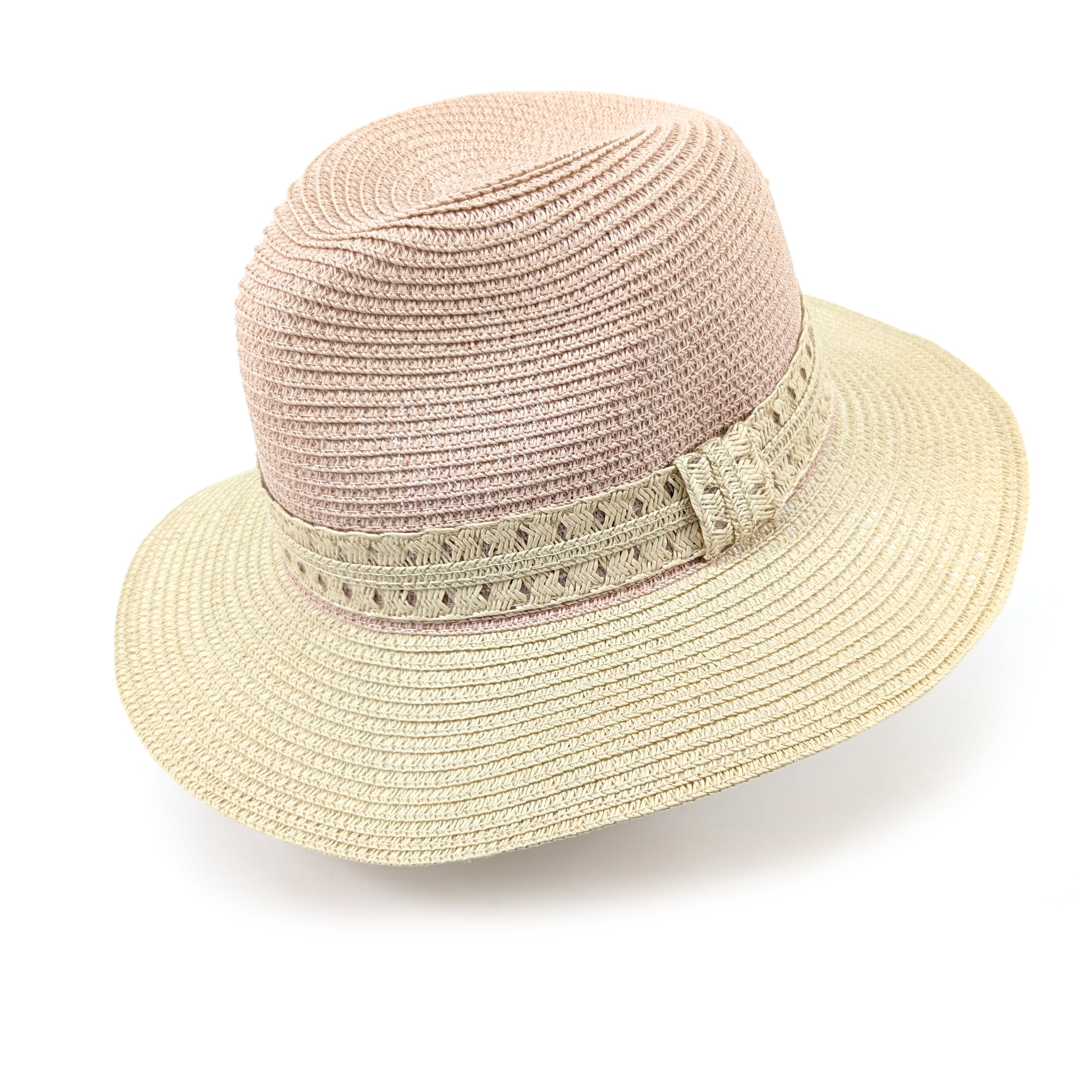 Vintage Two Tone Panama Foldable Hat - Rose Pink