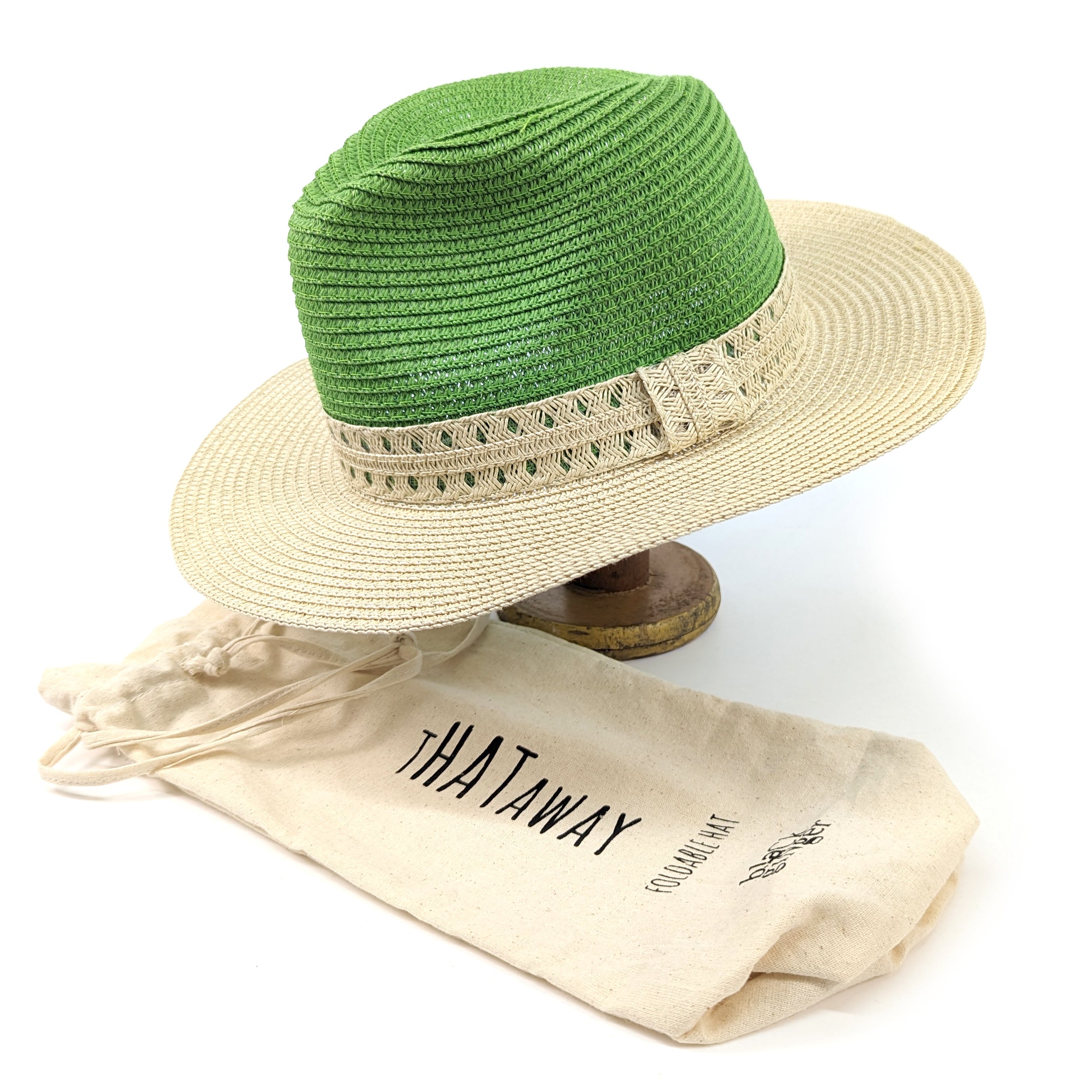 Vintage Two Tone Panama Foldable Hat - Sage Green