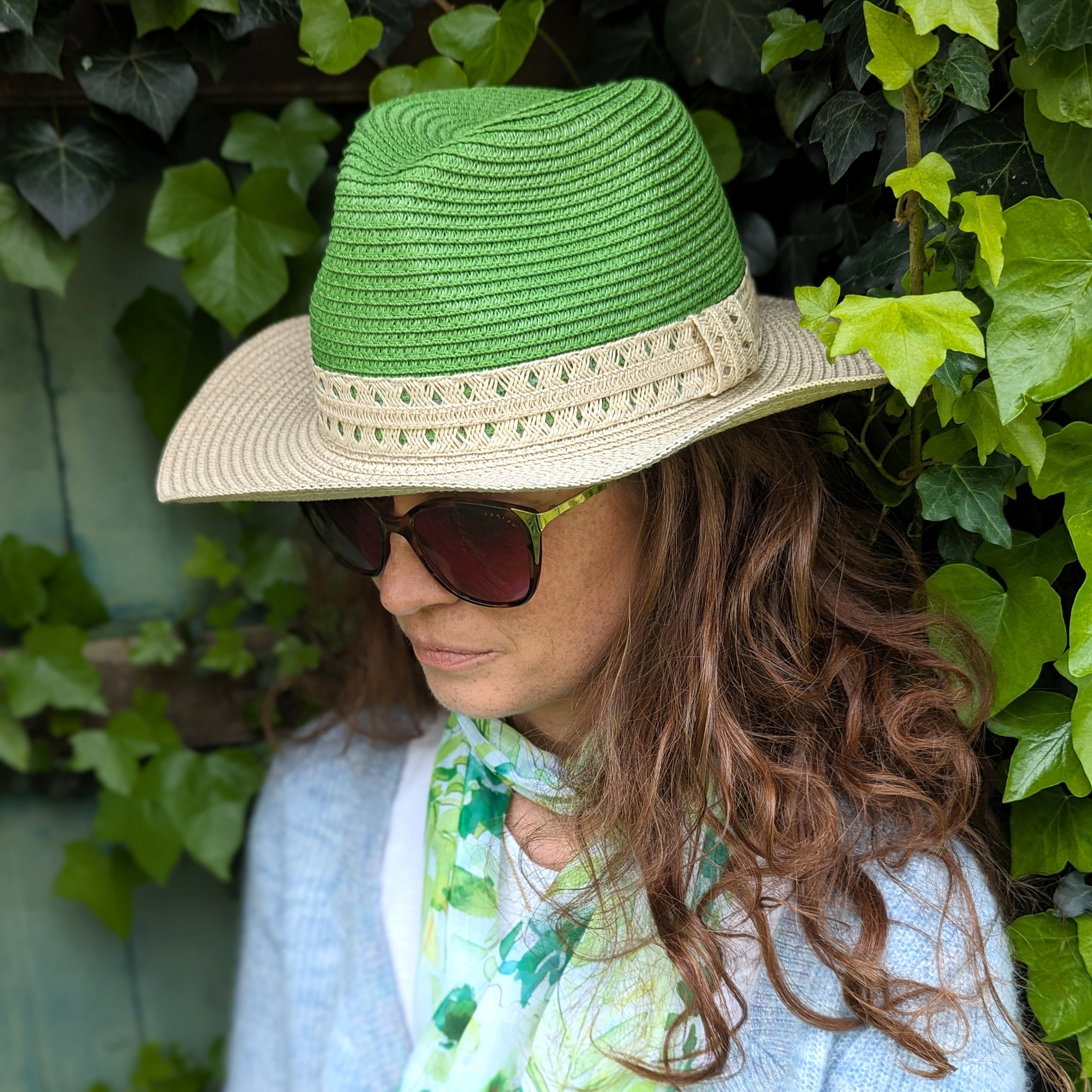 Vintage Two Tone Panama Foldable Hat - Sage Green