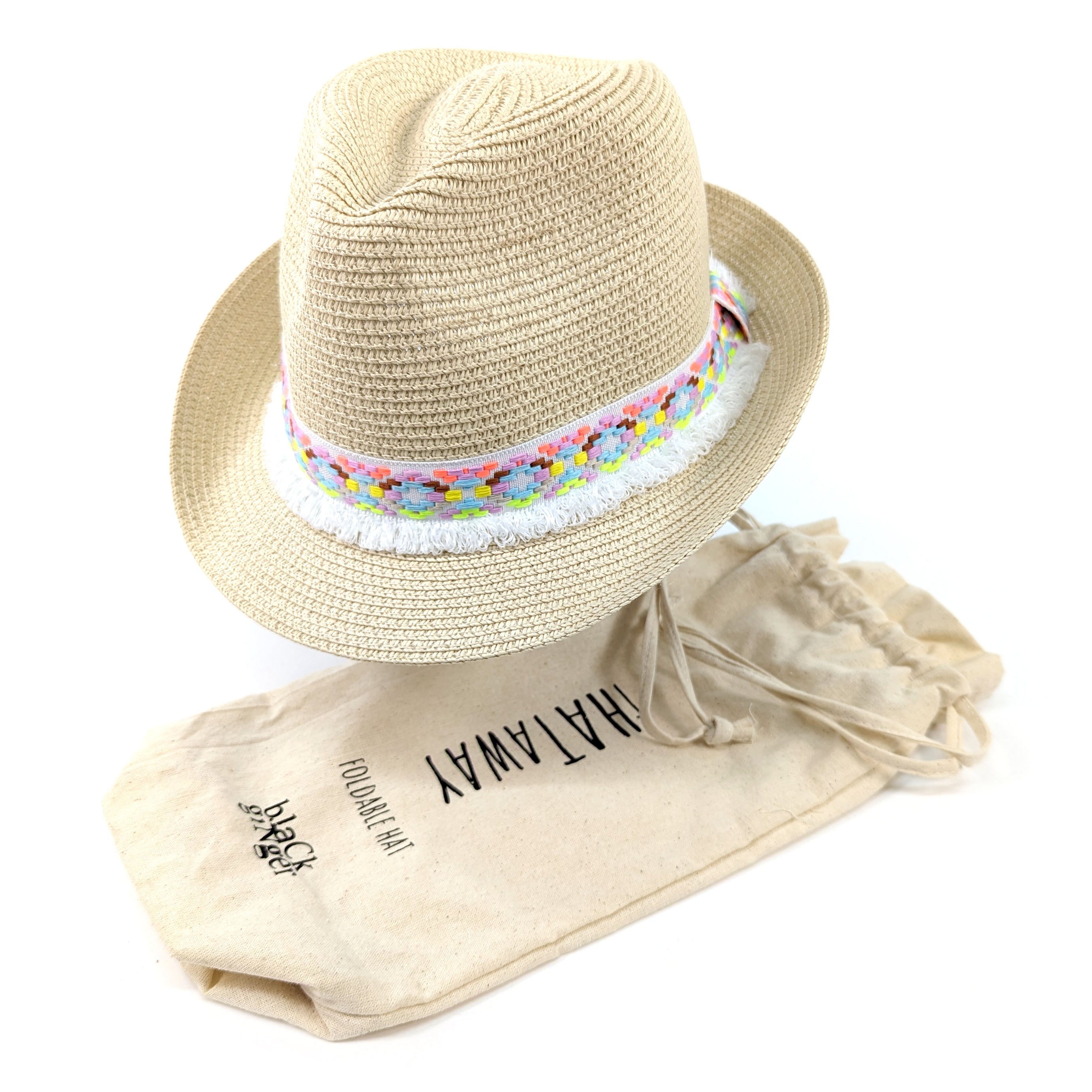 Neon Aztec Foldable Trilby Hat - White