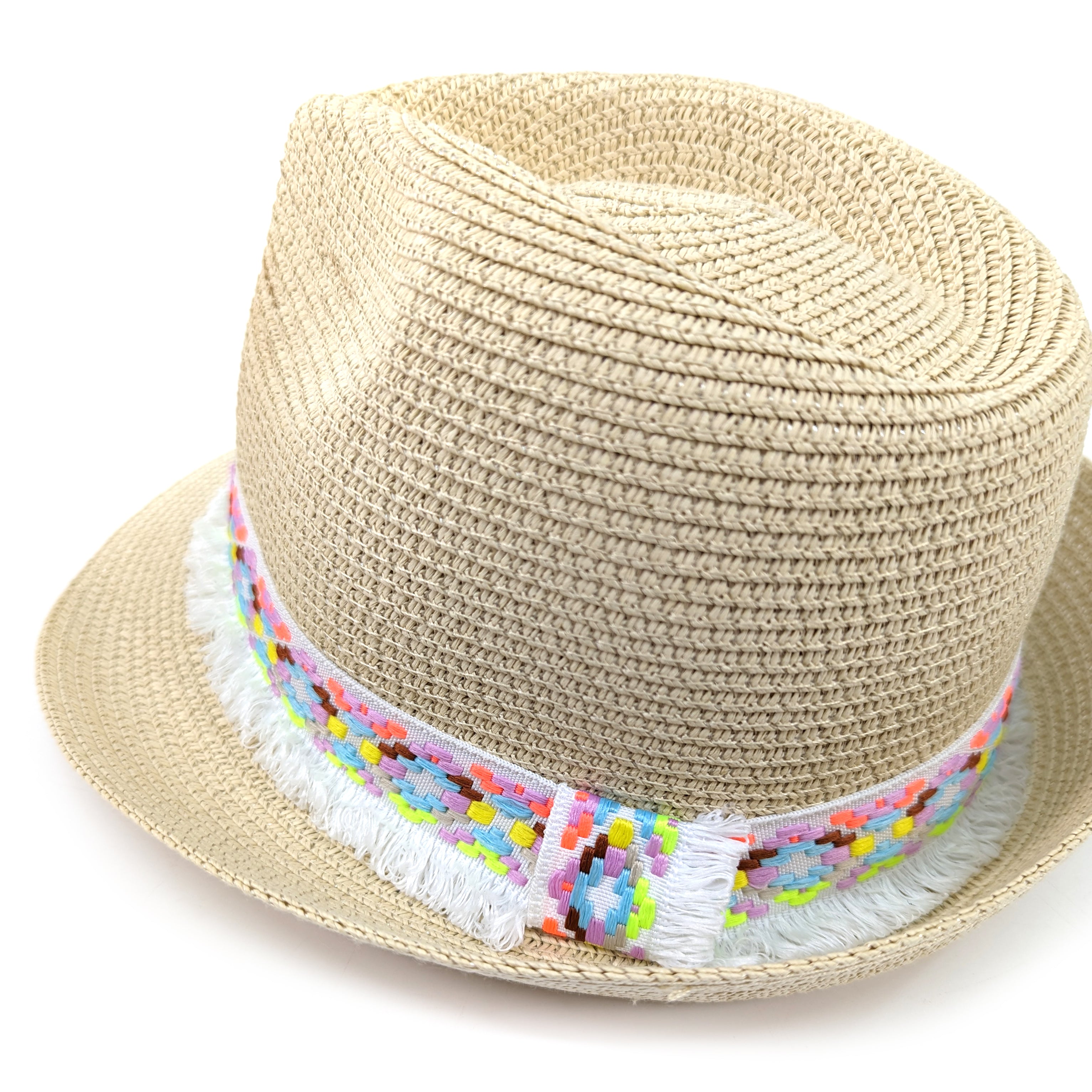 Neon Aztec Foldable Trilby Hat - White