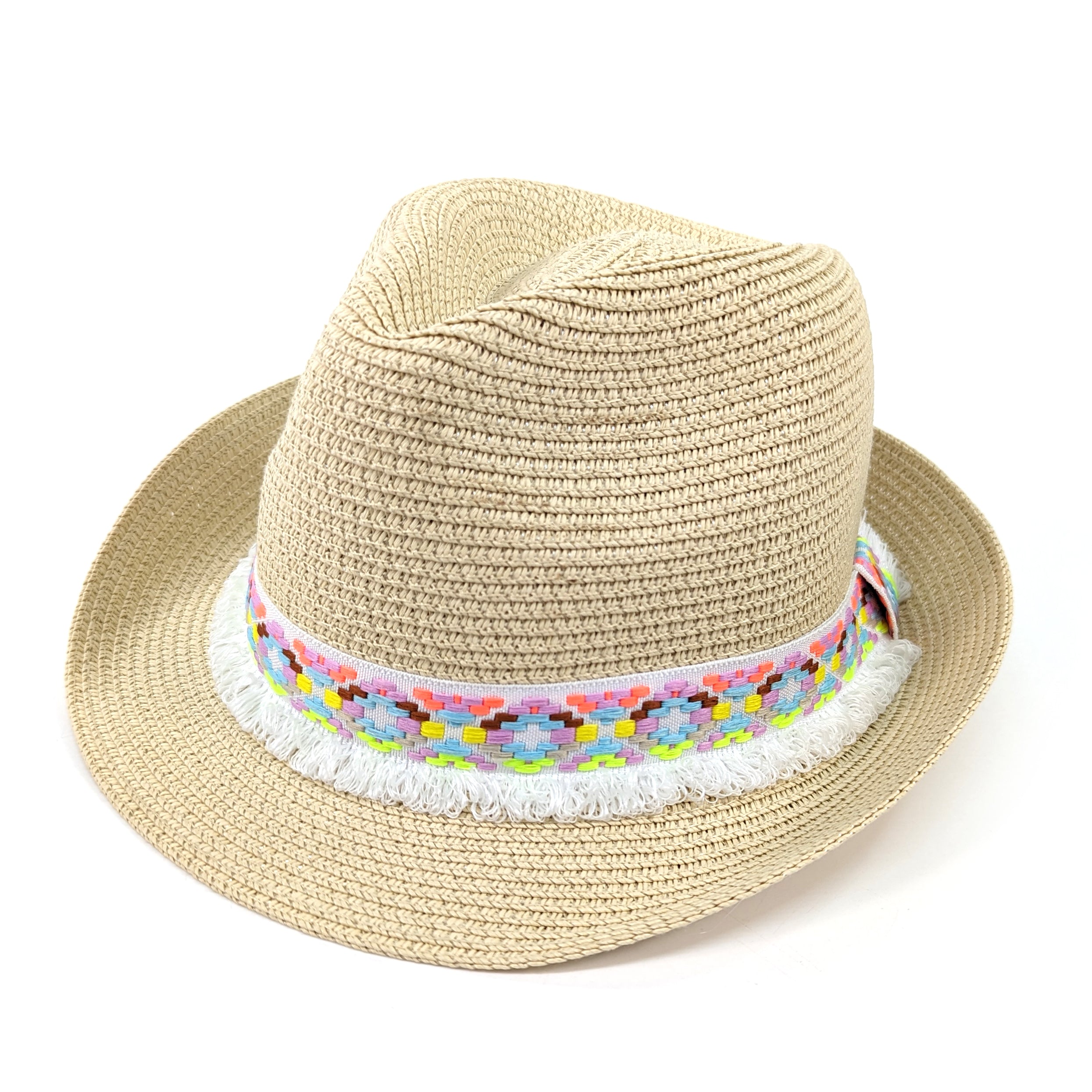 Neon Aztec Foldable Trilby Hat - White