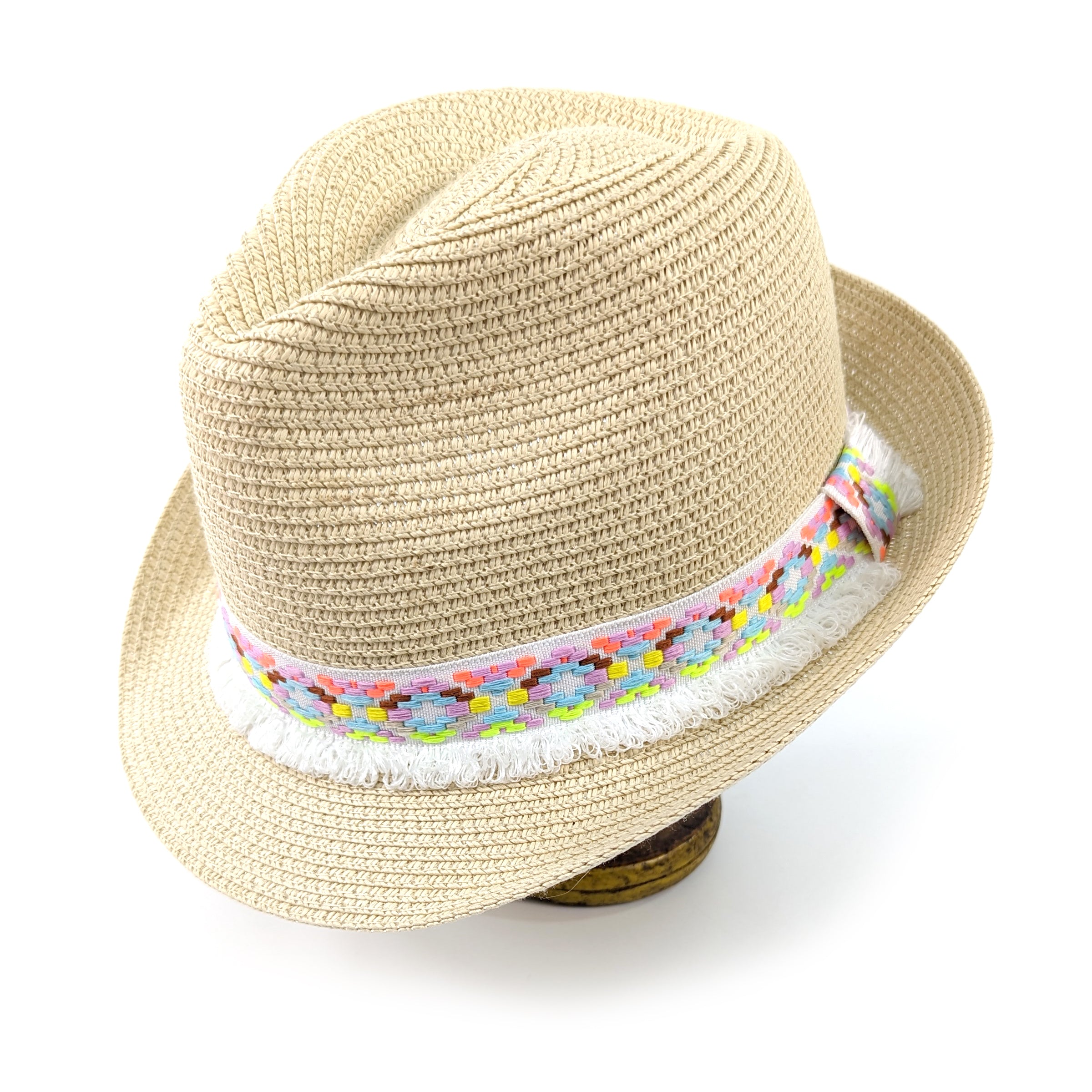 Neon Aztec Foldable Trilby Hat - White