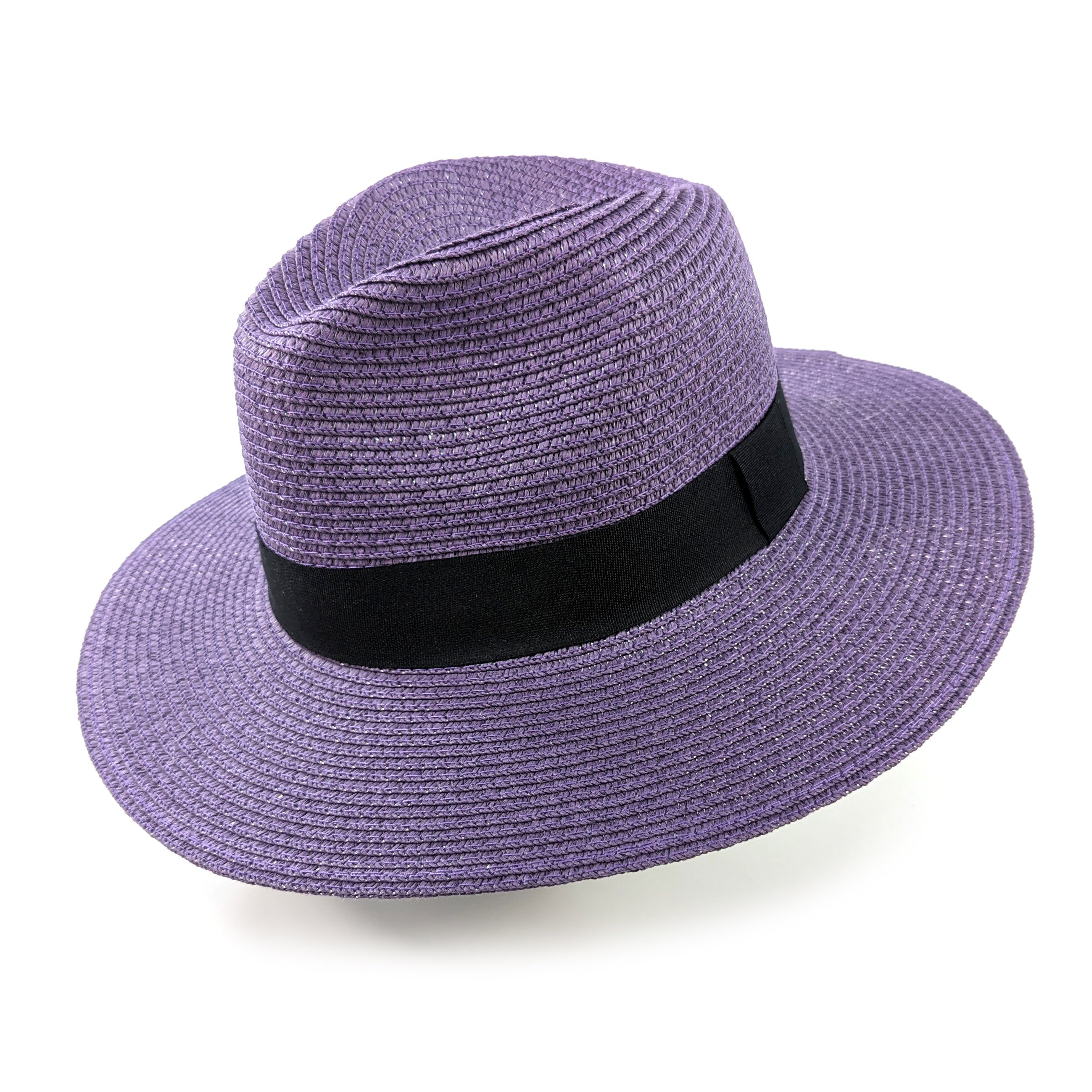 Regal Purple Panama Foldable Hat with Black Ribbon (57cm)