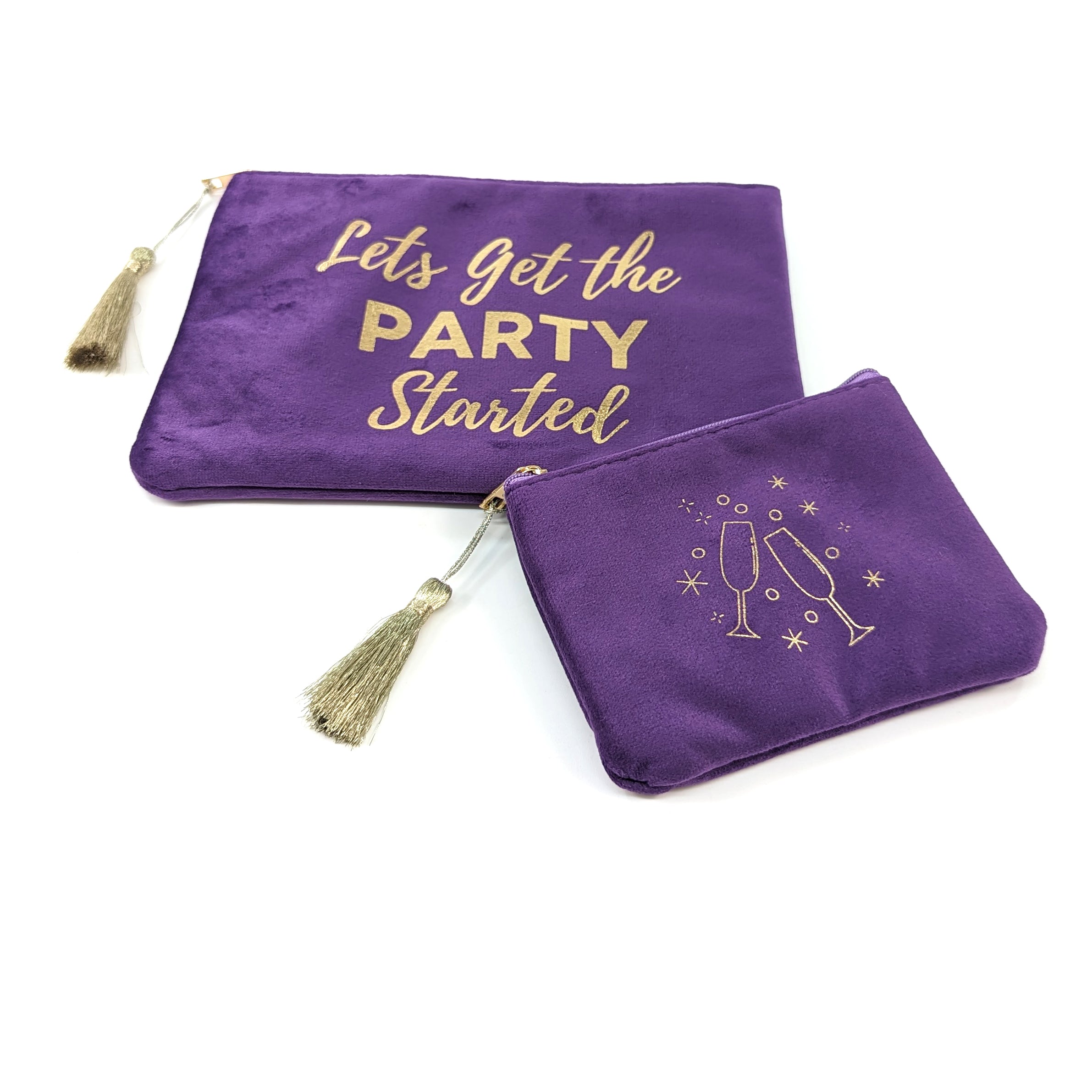 Lets Get the Party Started' Set of 2 Velvet Bags/Purses