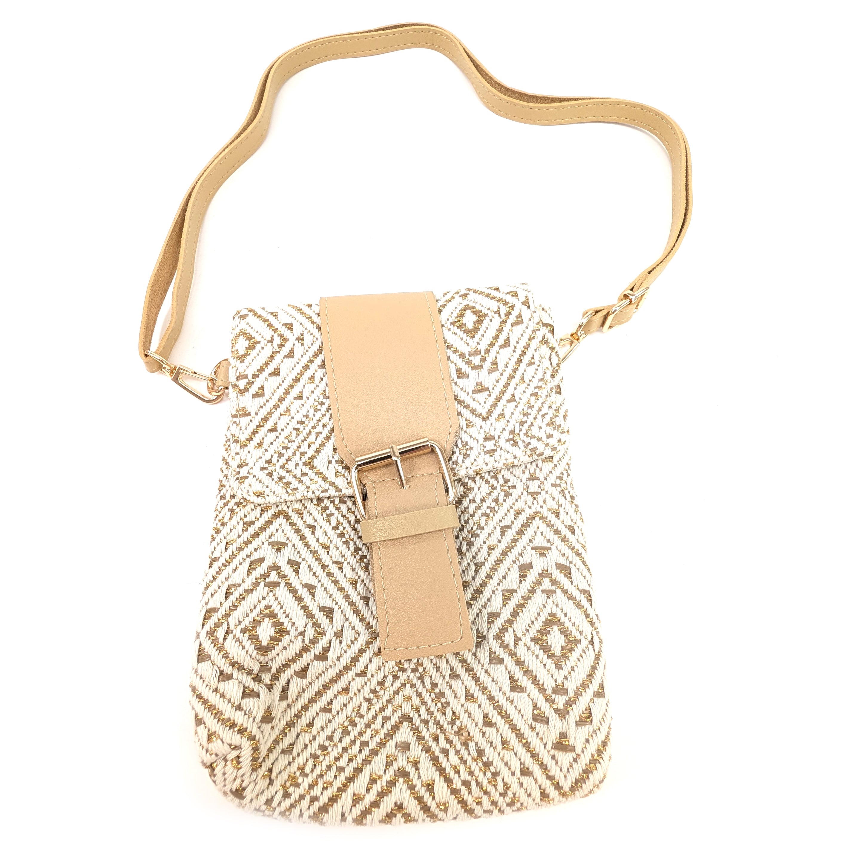 Aztec Buckle Crossbody Bag - Golden Oatmal