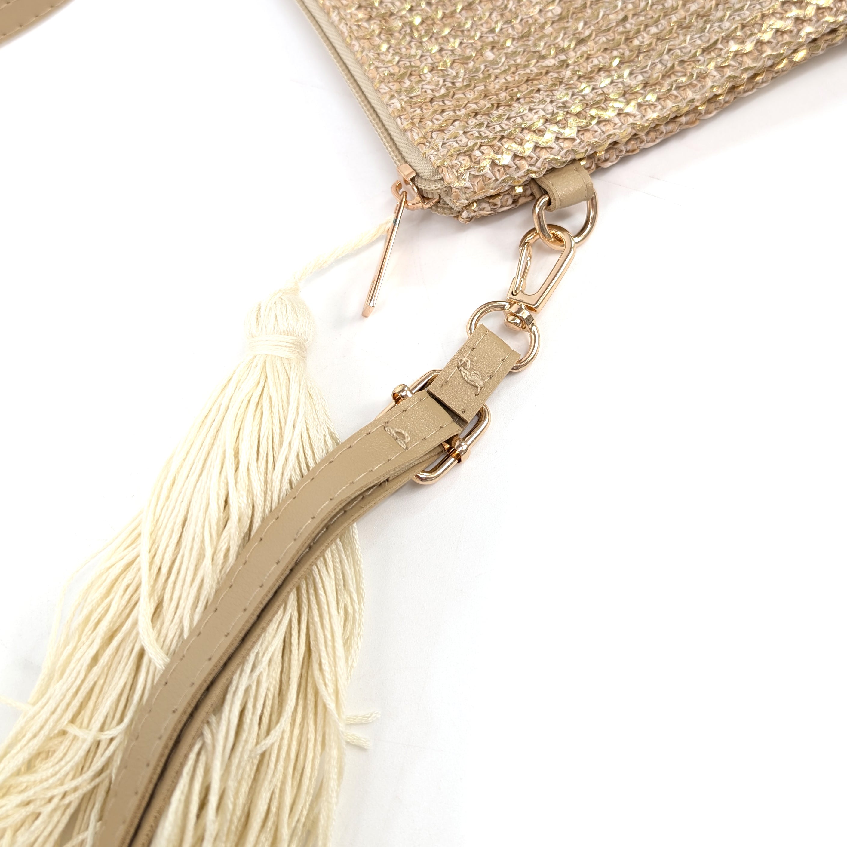 Glitzy Clutch Bag with Tassel - Gold