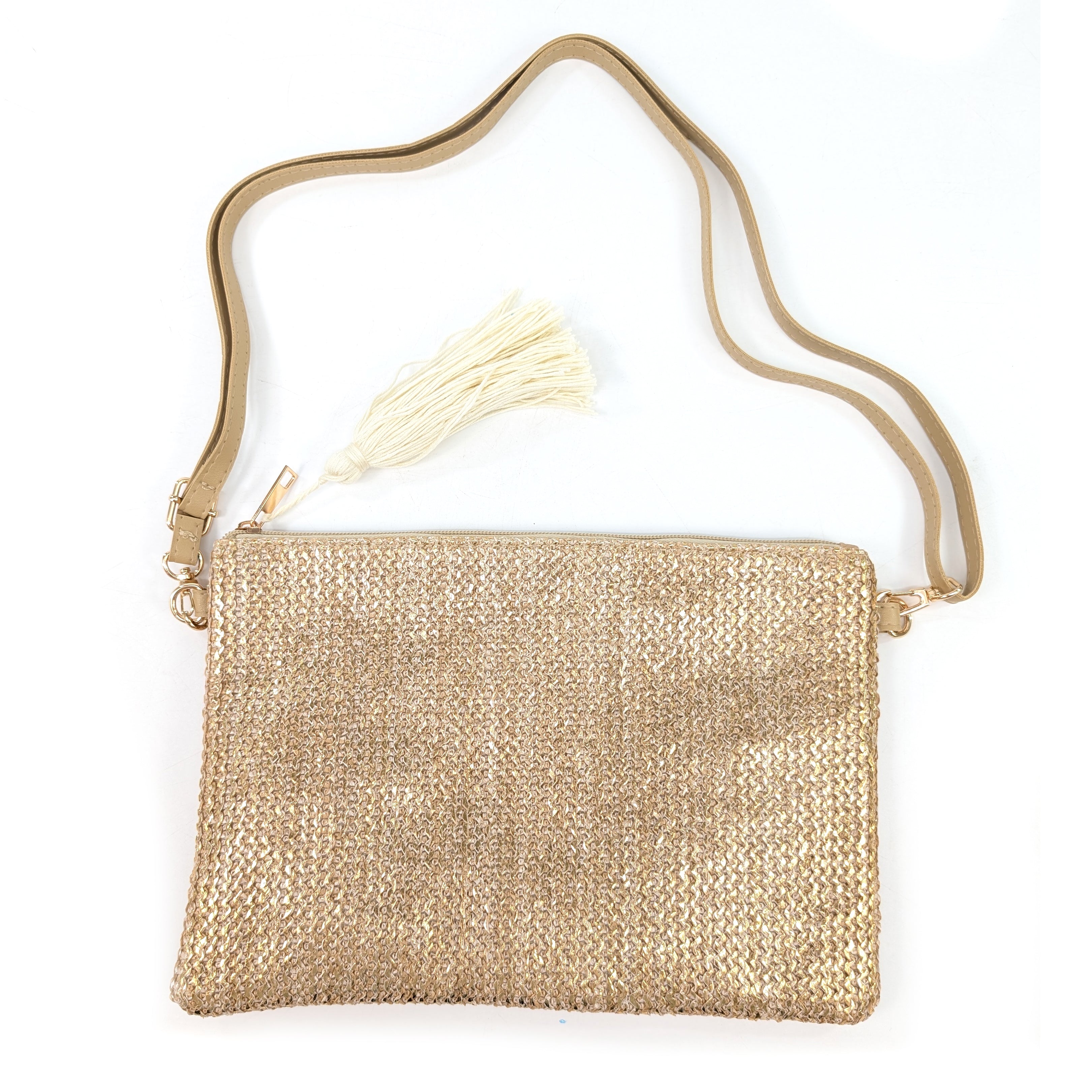 Glitzy Clutch Bag with Tassel - Gold