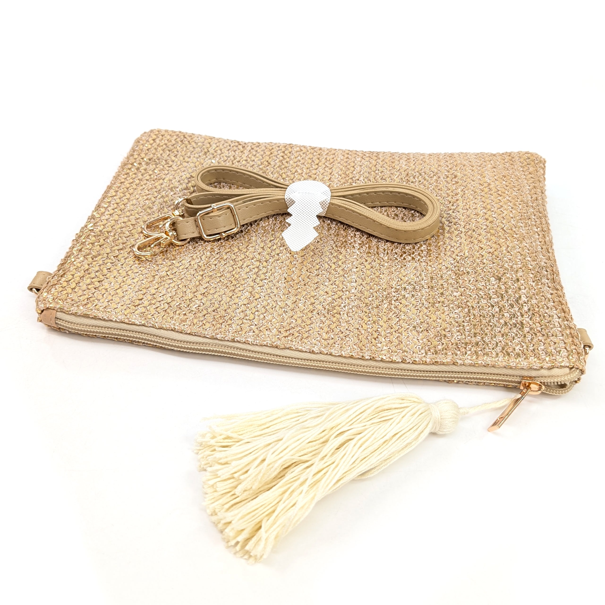 Glitzy Clutch Bag with Tassel - Gold