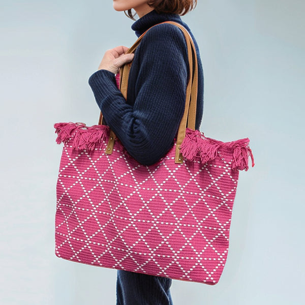 Large Tasseled Shoulder Bag - Pink