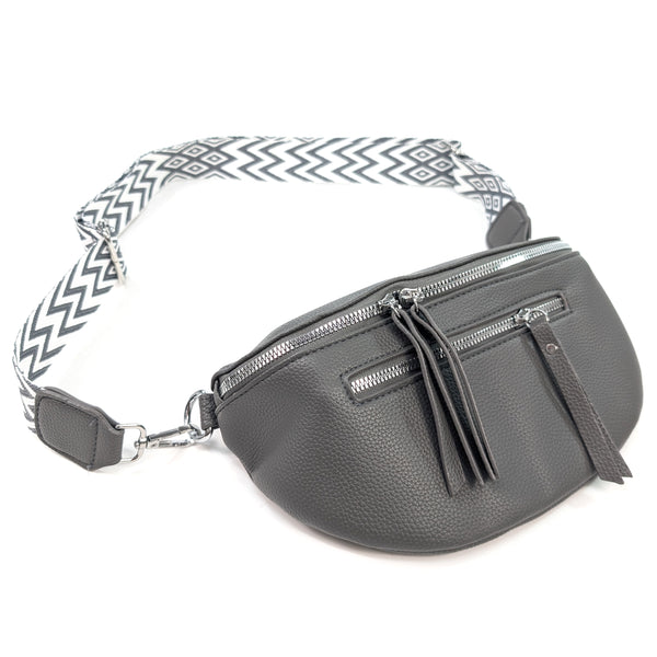 Crossbody Sling Bag - Vegan Leather - Grey