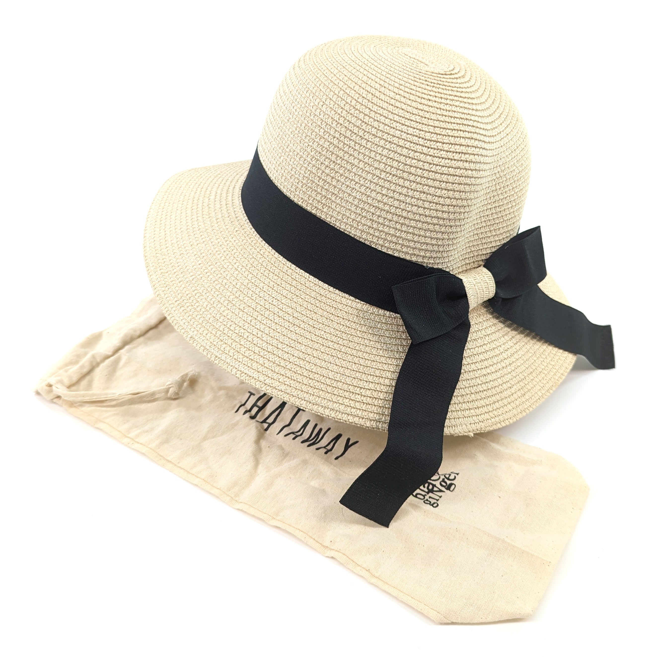 Folding Travel Sun Hat with a Ribbon Bow (59cm)