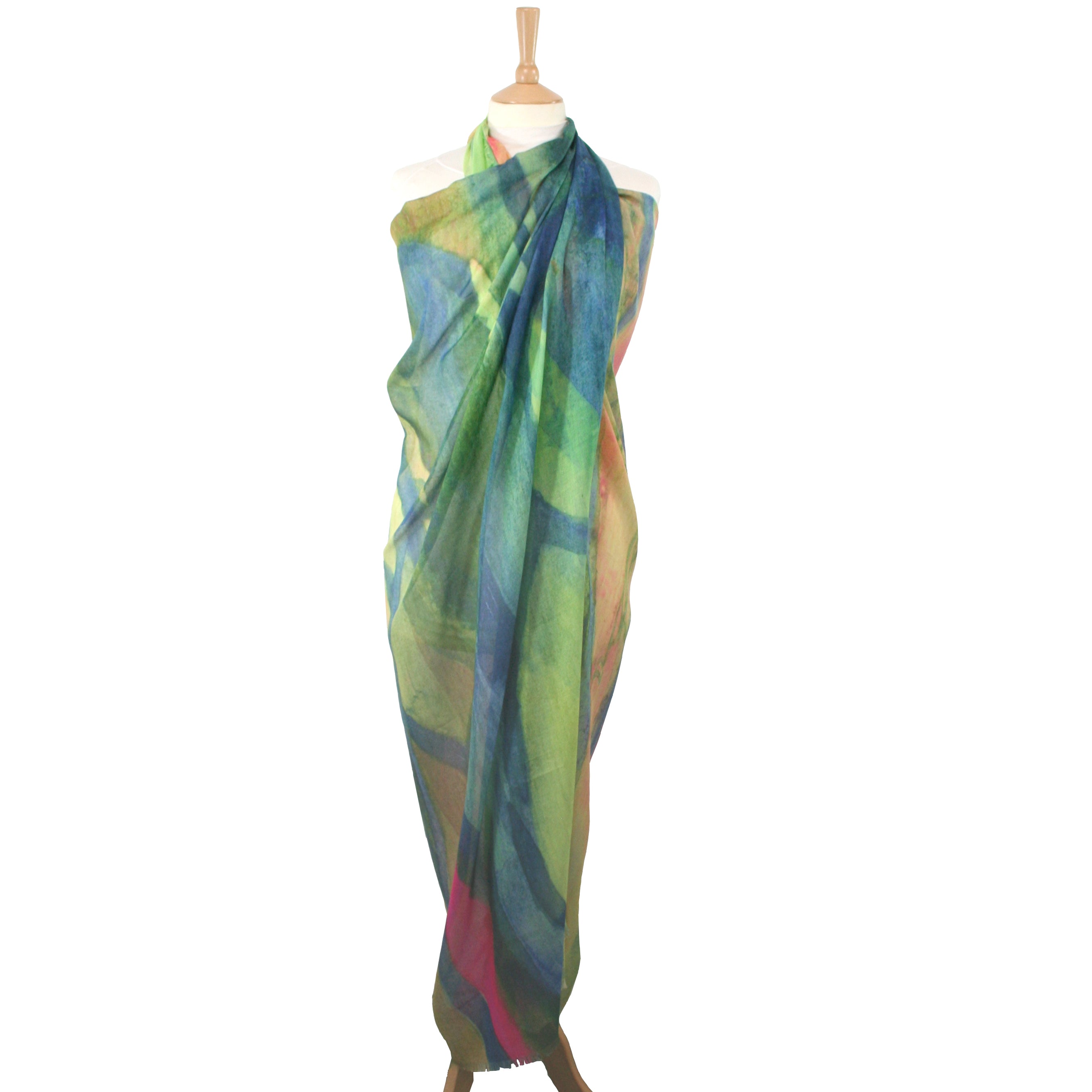 Moura - Watercolour Scene Large Scarf/Sarong - Green (140x180cm) 1