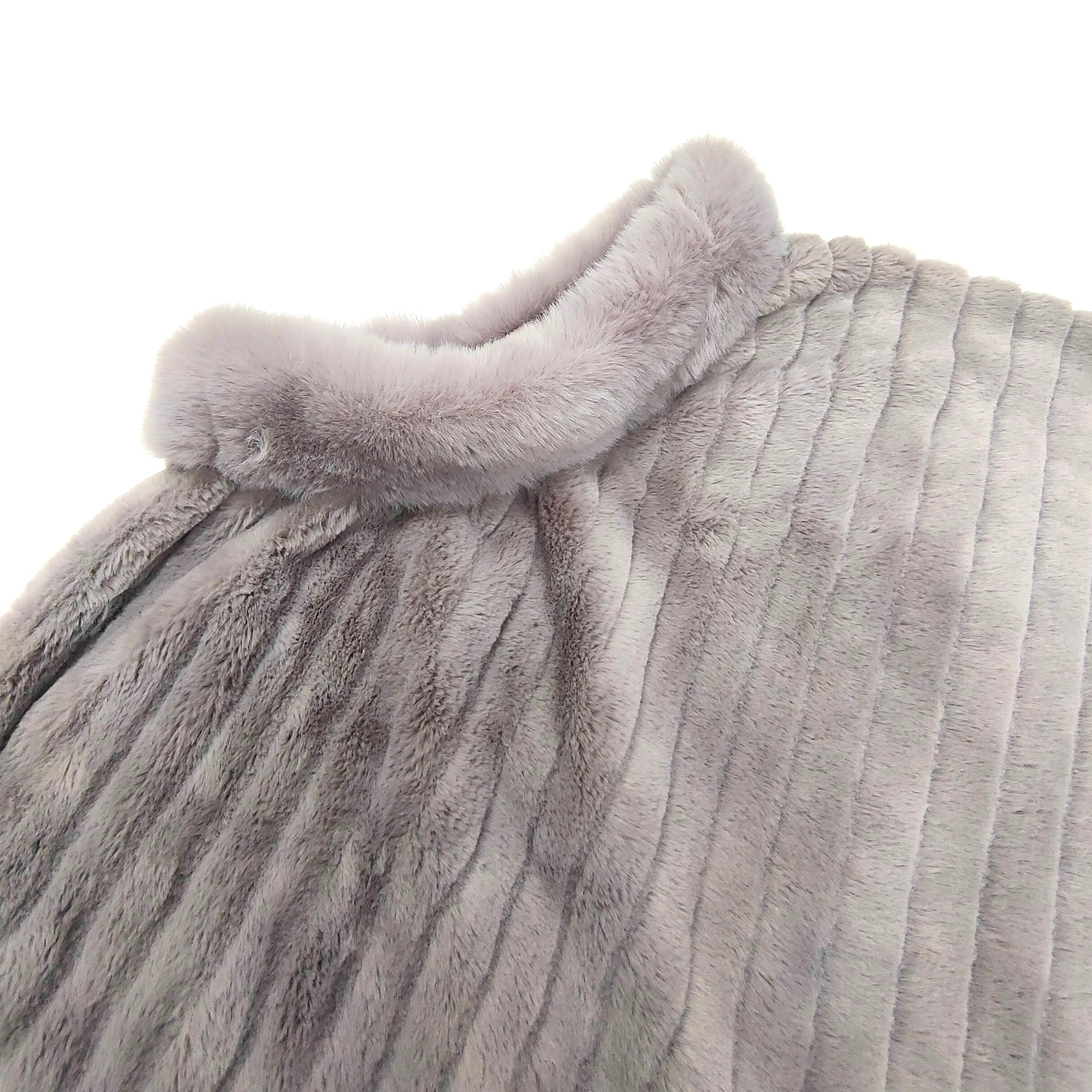 Mattice Faux Fur Poncho with Collar - Grey