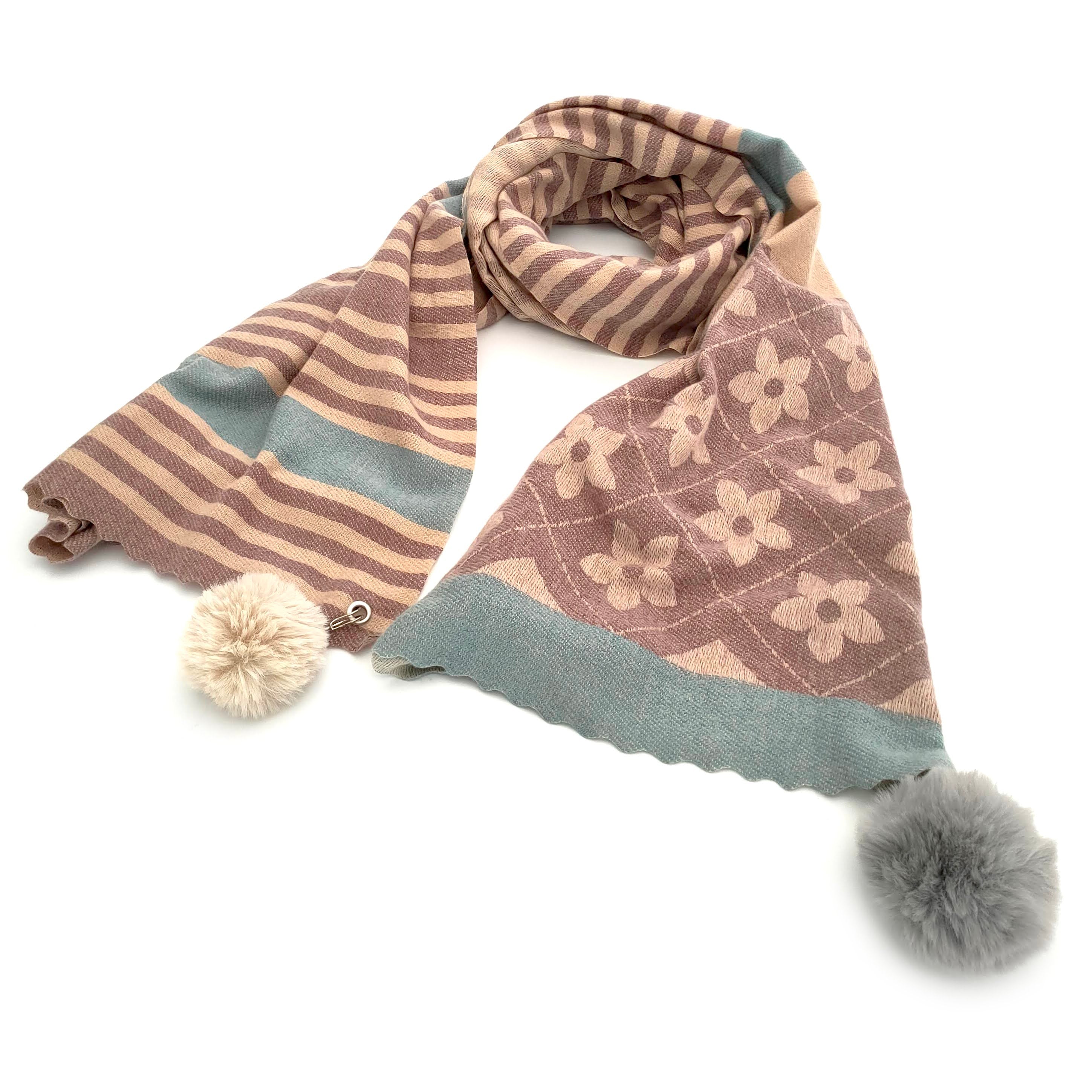 Flower Patterned Pashmina Style Scarf w/Tassels