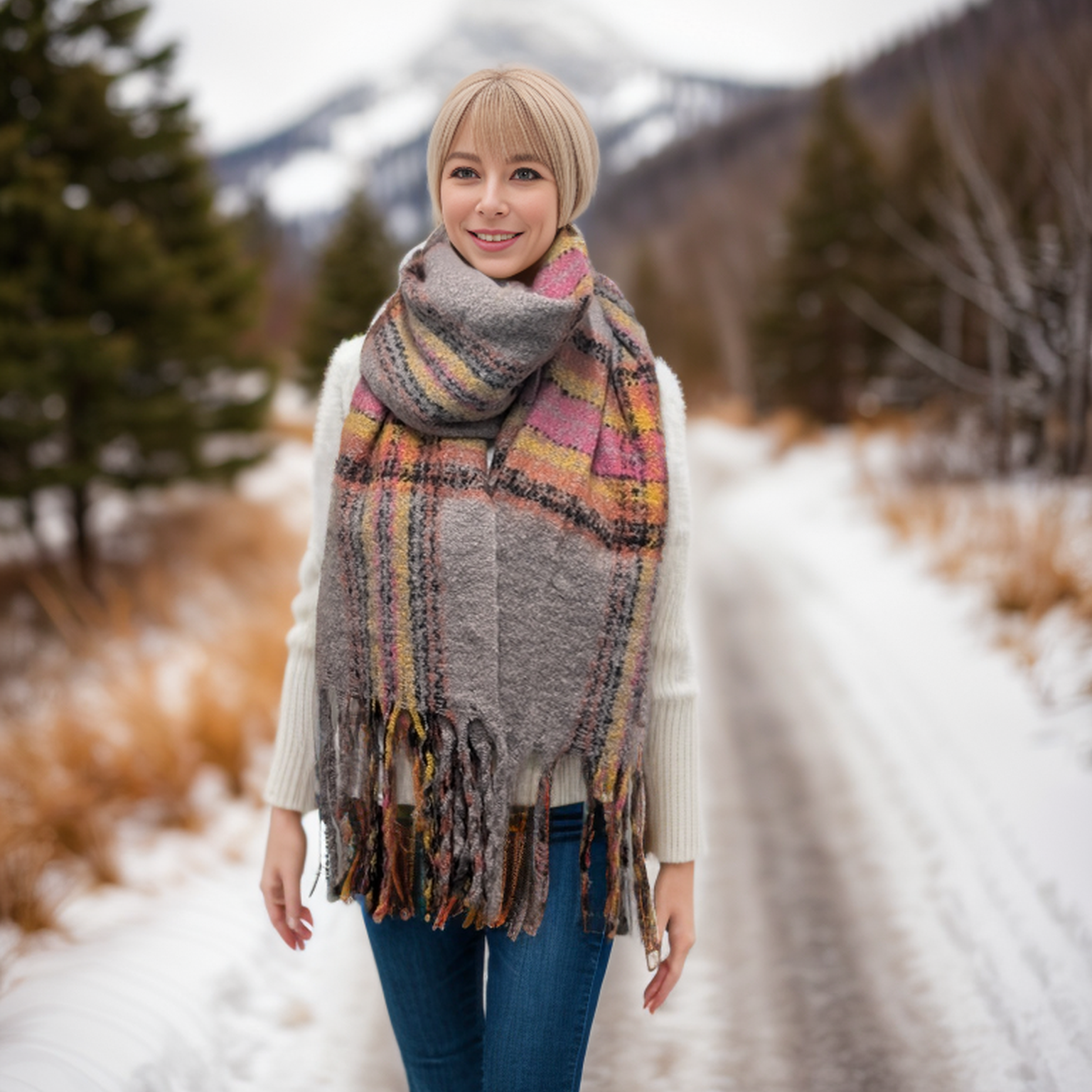 Extra Thick Check Patterned Scarf