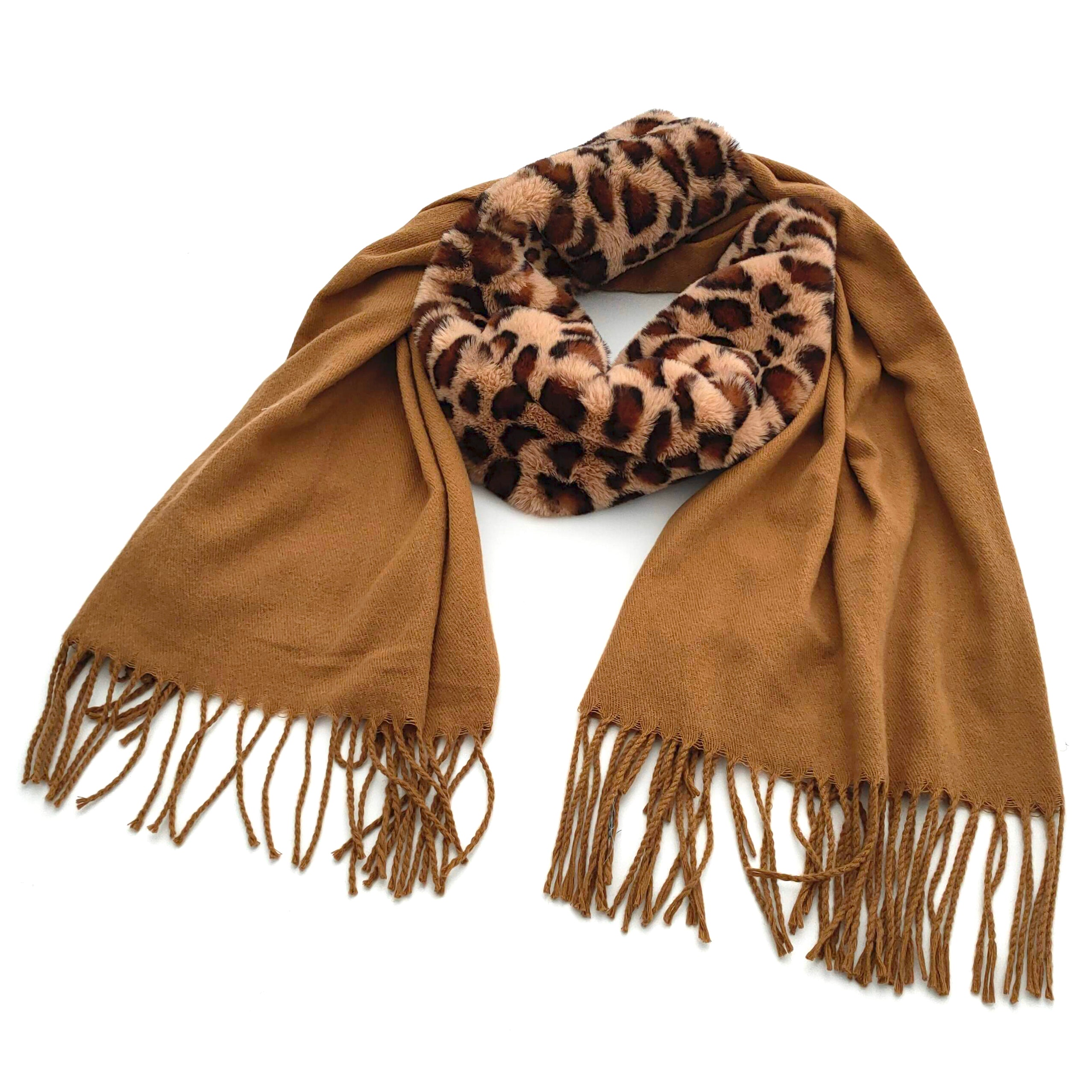 Animal Print Pash Style Scarf with a Removable Faux Fur Tube Lining