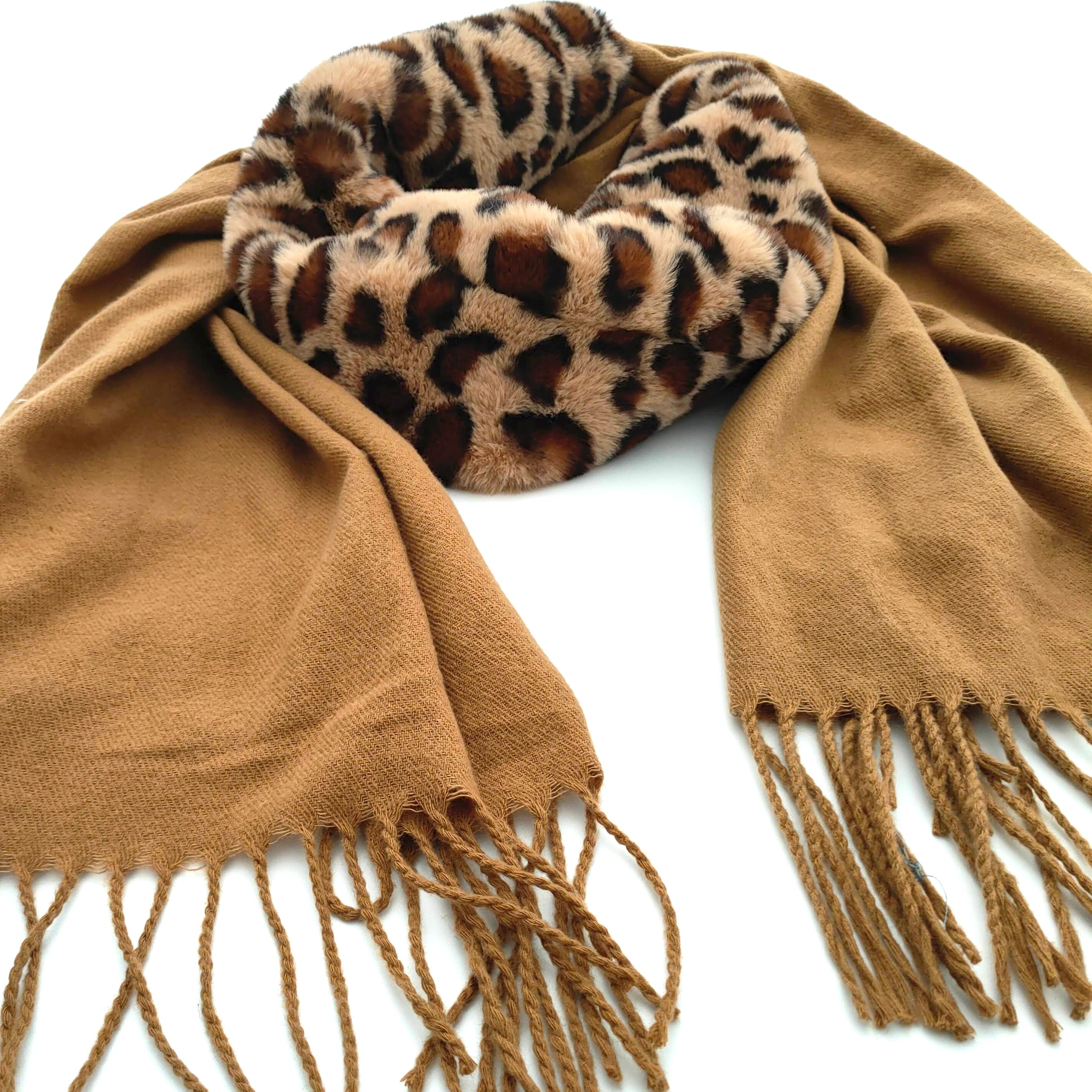 Animal Print Pash Style Scarf with a Removable Faux Fur Tube Lining