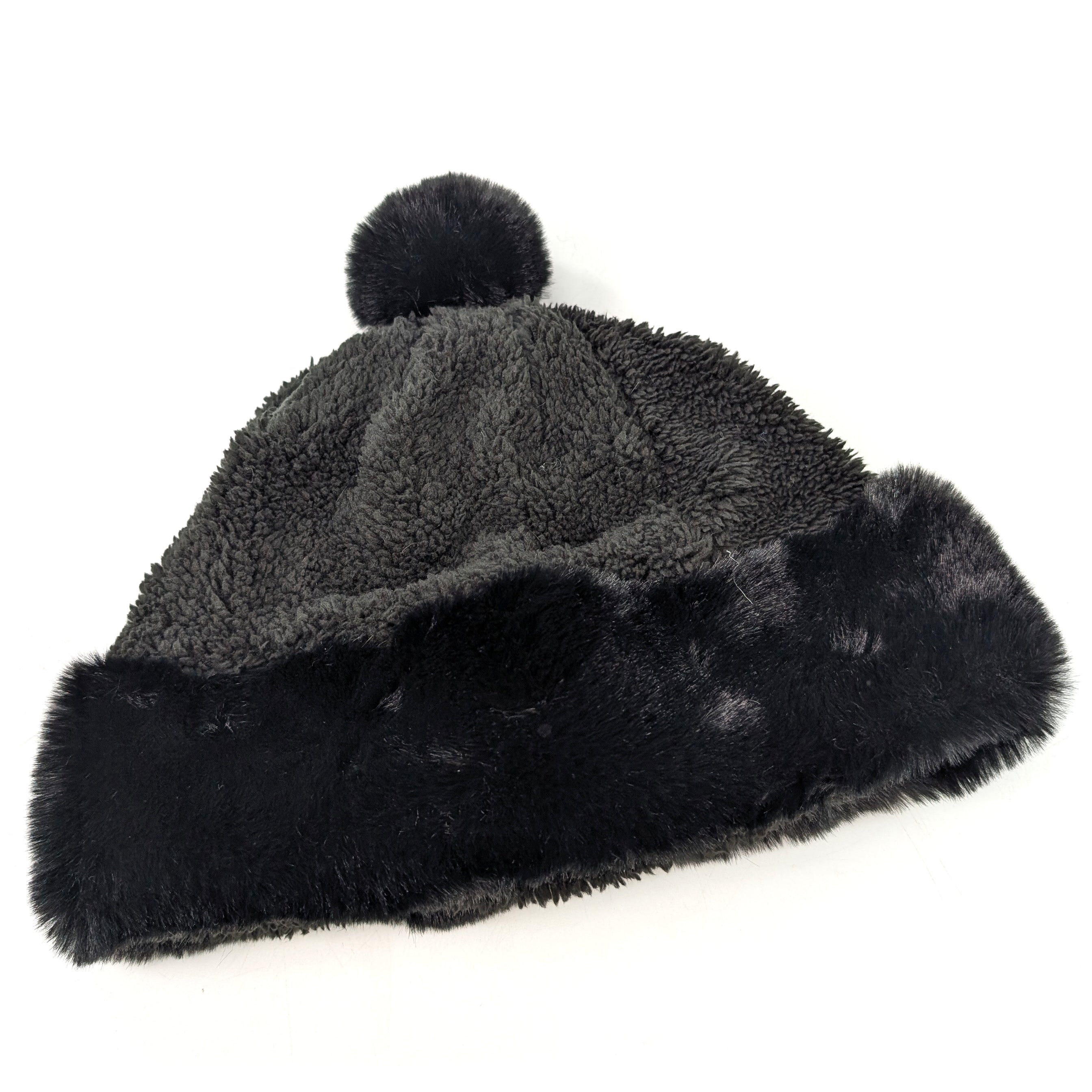 Faux Fur Bobble Hat - Black