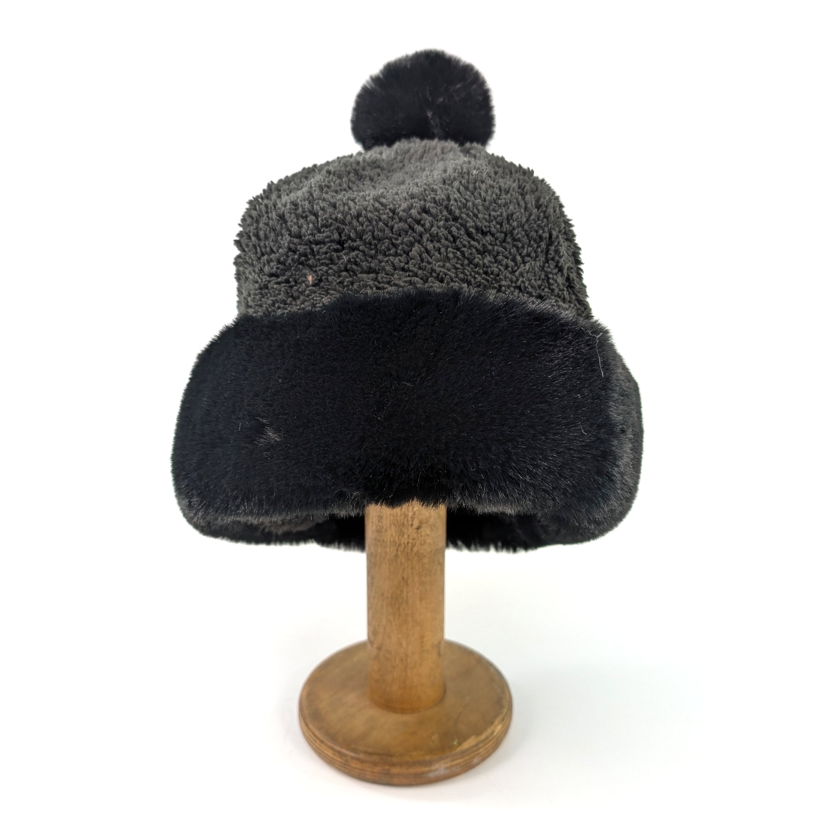 Faux Fur Bobble Hat - Black