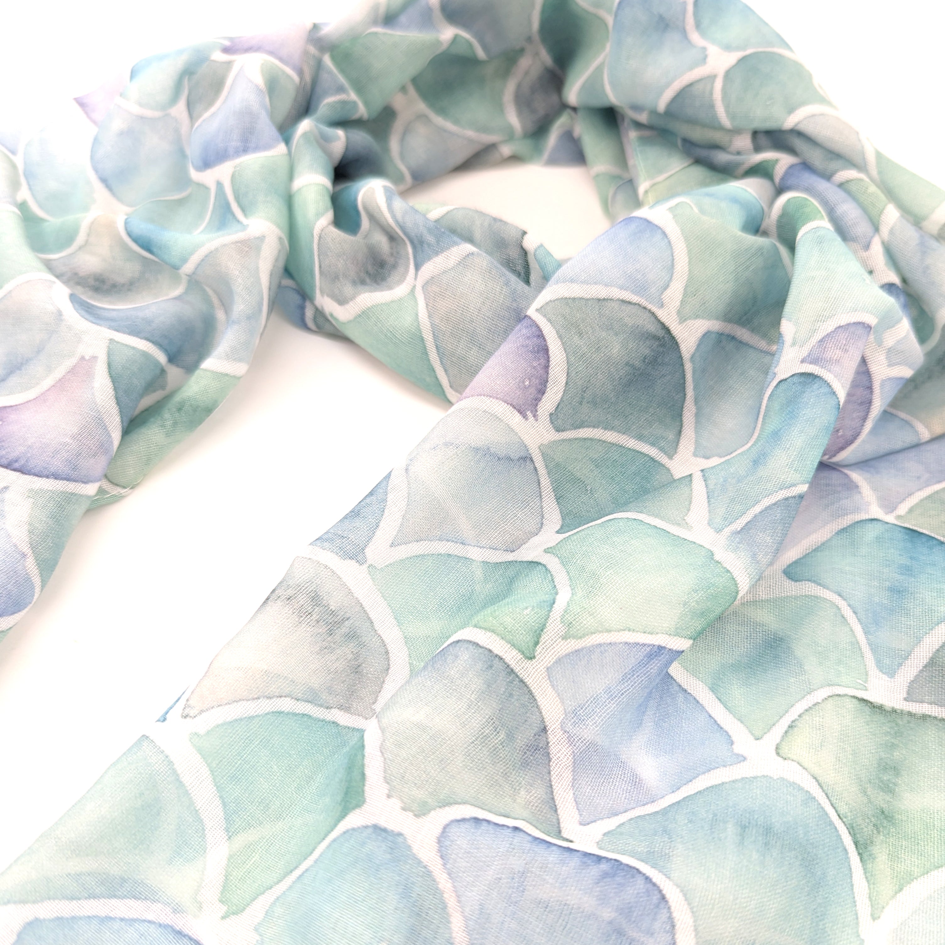 Watercolour Style Scalloped Mermaid Scarf