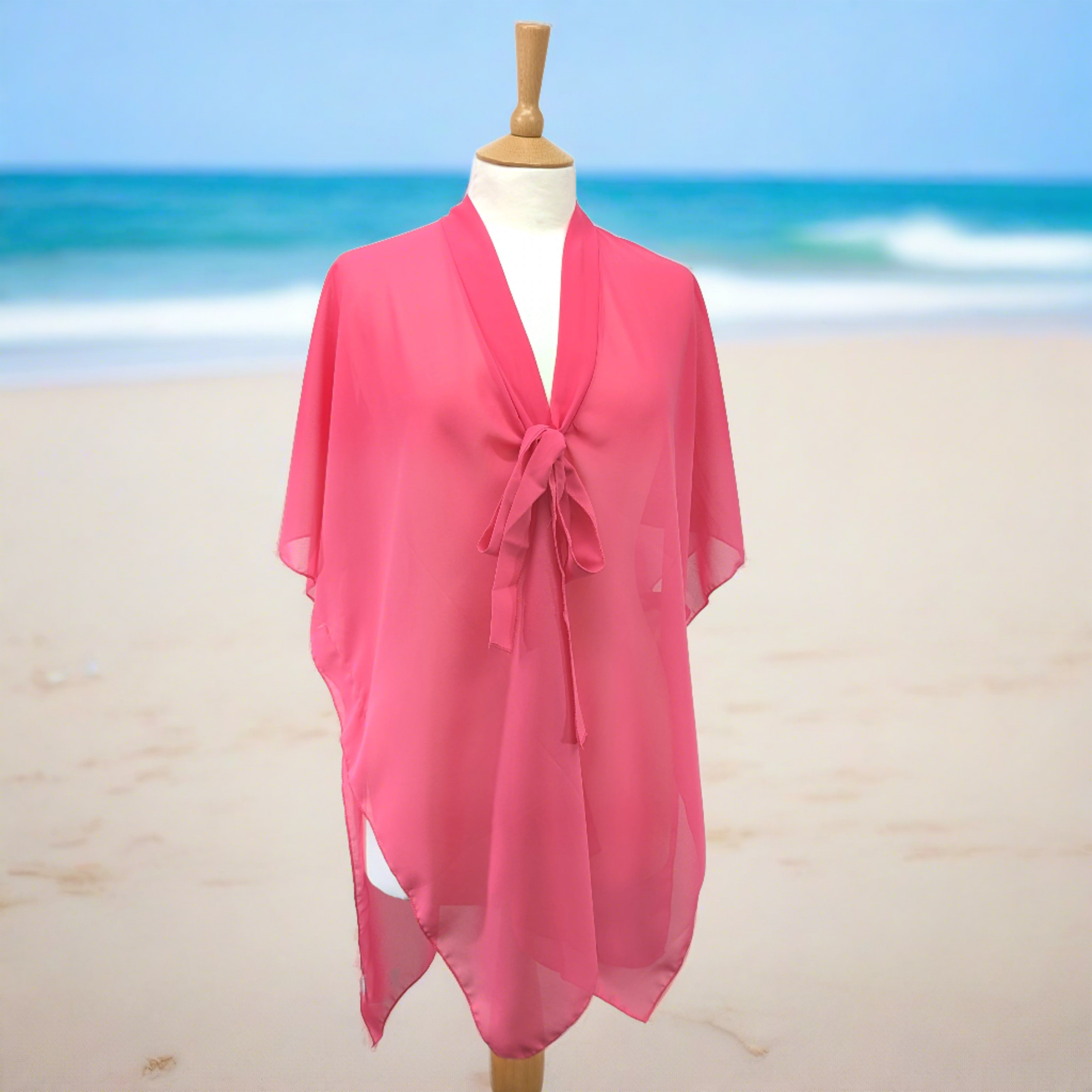 Ladies Soft Beach Kaftan with Front Tie - Bright Pink