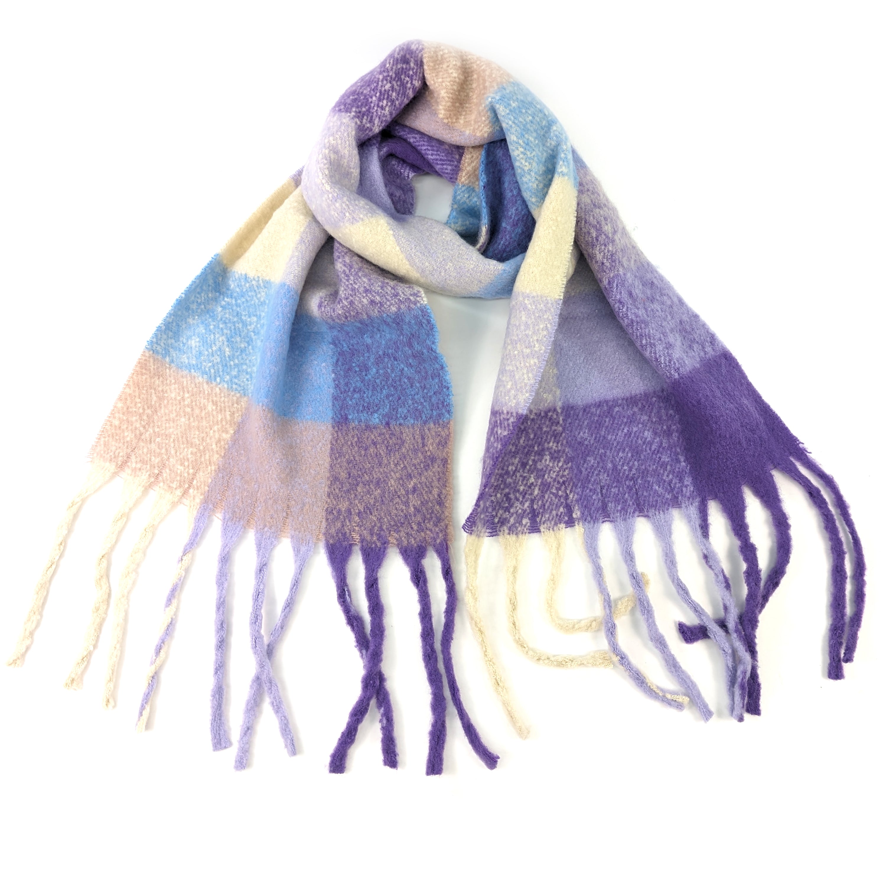Oversized Thick Check Tasselled Scarf