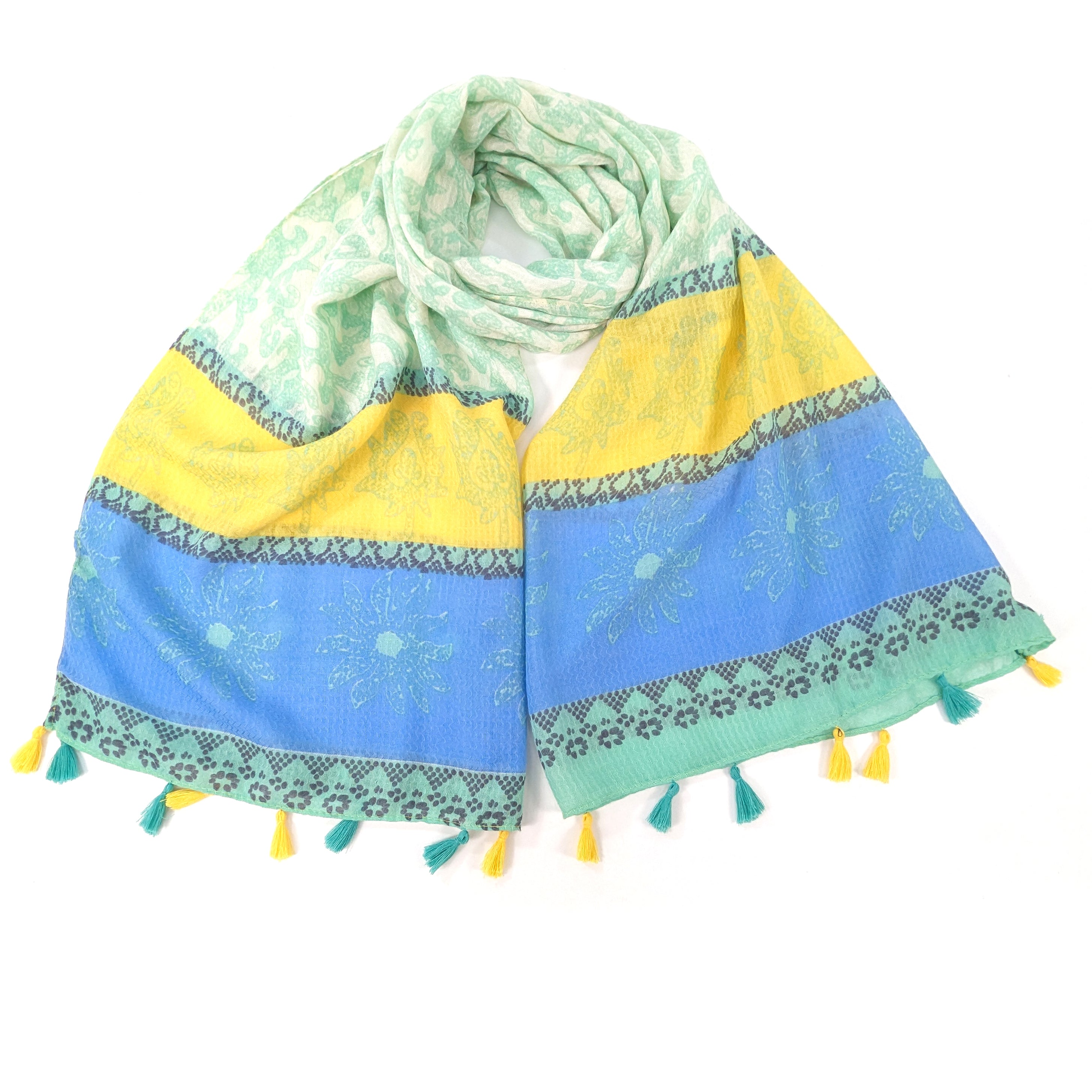 Kianda - Bordered Seaweed Scarf - Mint/Yellow (80x180cm)