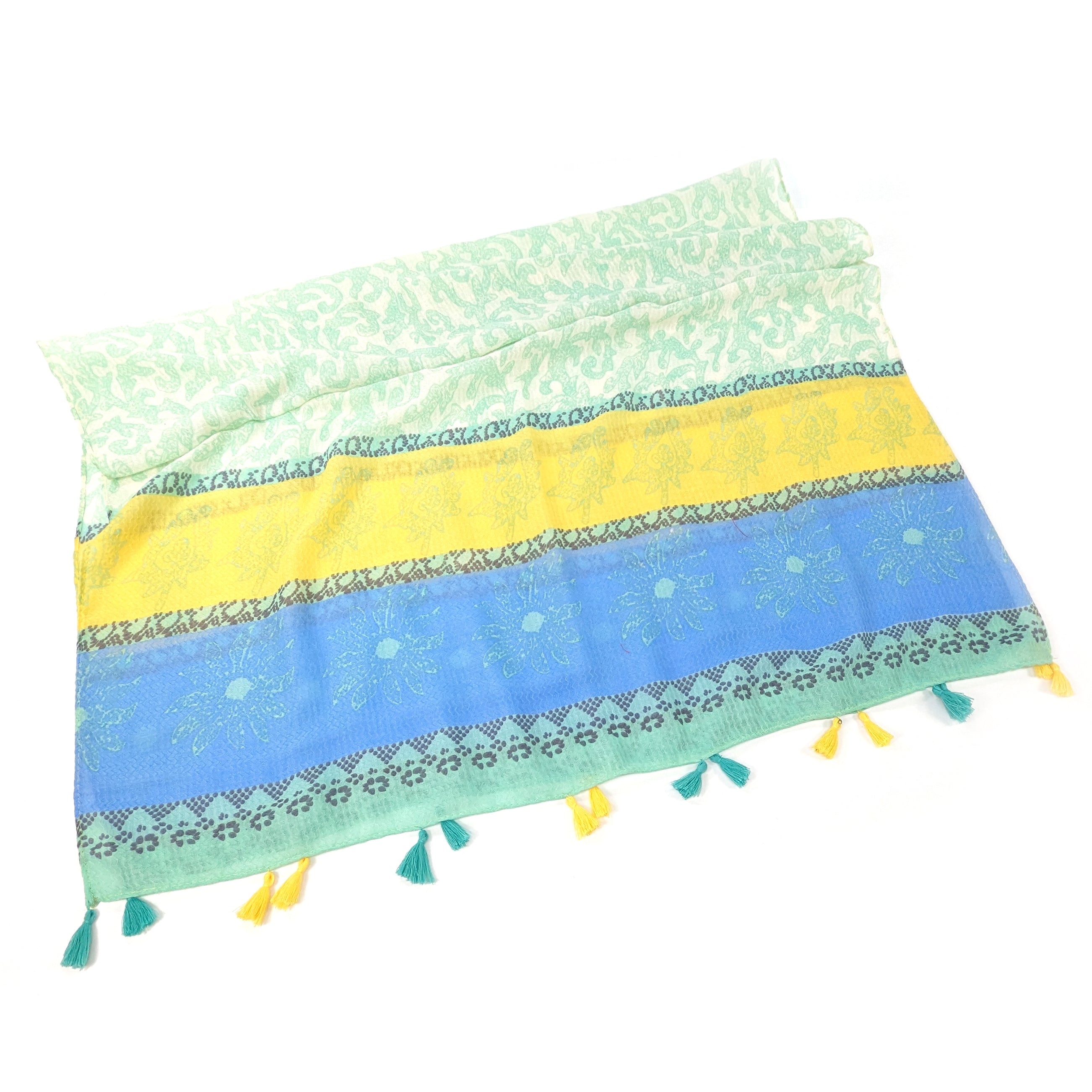 Bordered Seaweed Scarf - Mint/Yellow (80x180cm)