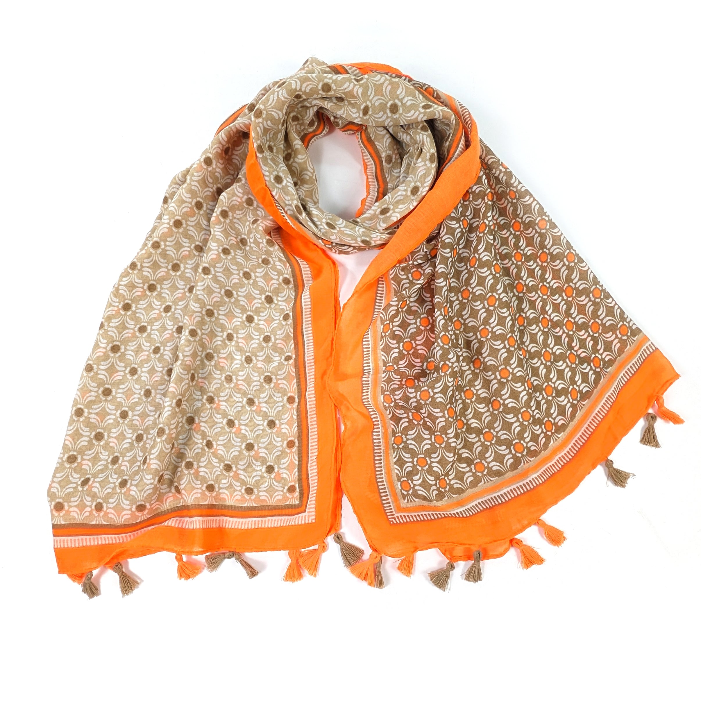 Vesta - Bright Patterned Scarf - Chocolate Orange (90x180cm)