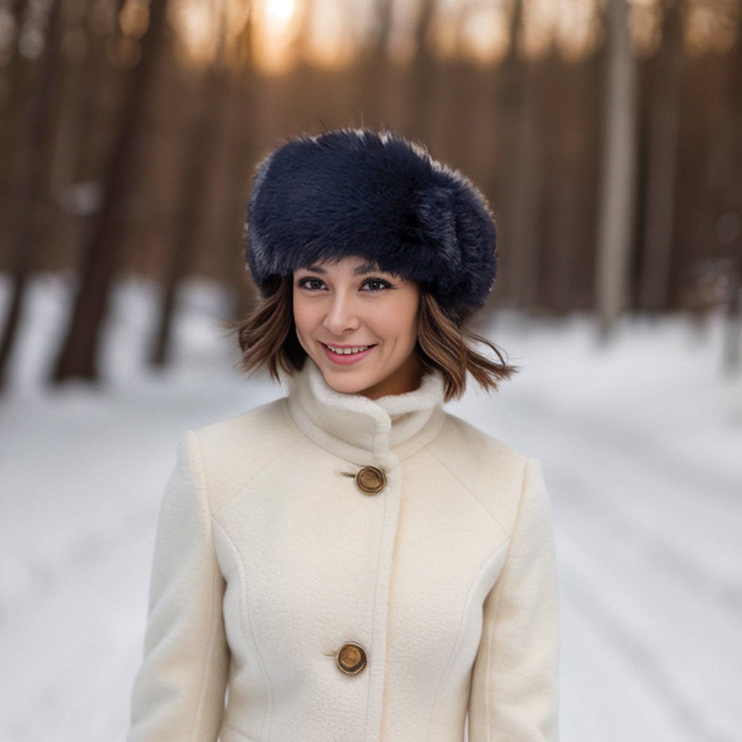 Faux Fur Head Band & Snood - Navy Blue