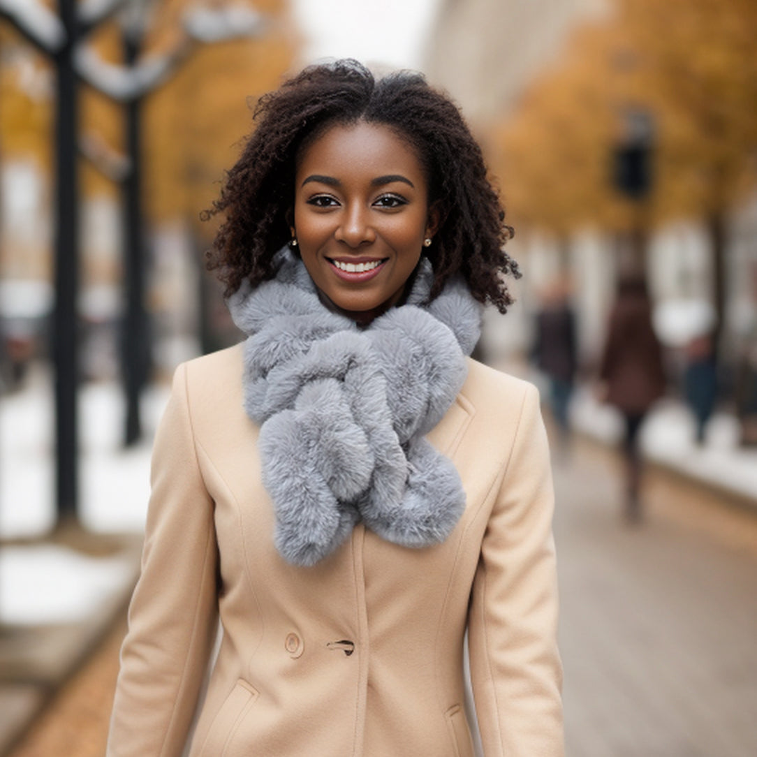 Faux Fur Corkscrew Collar - Grey