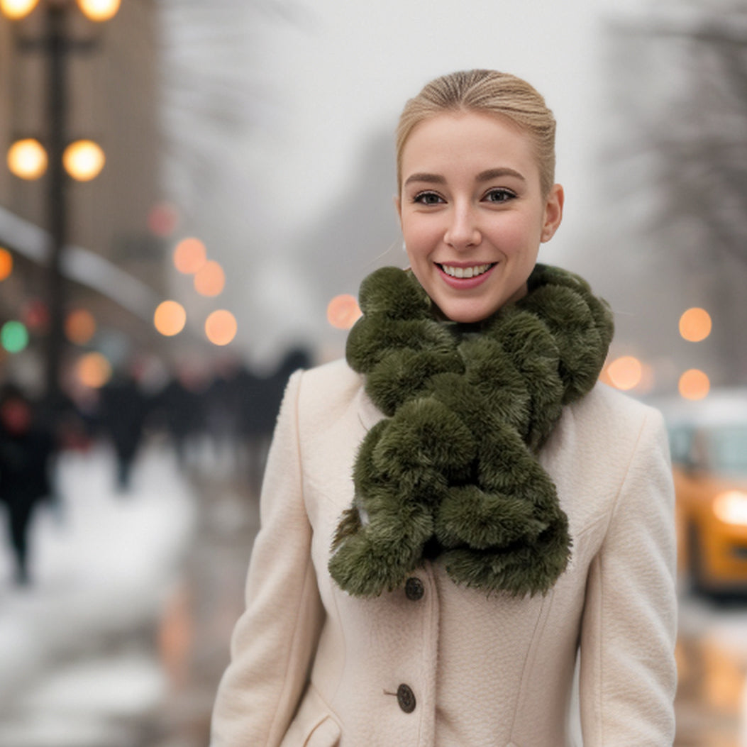 Faux Fur Corkscrew Collar - Forest Green