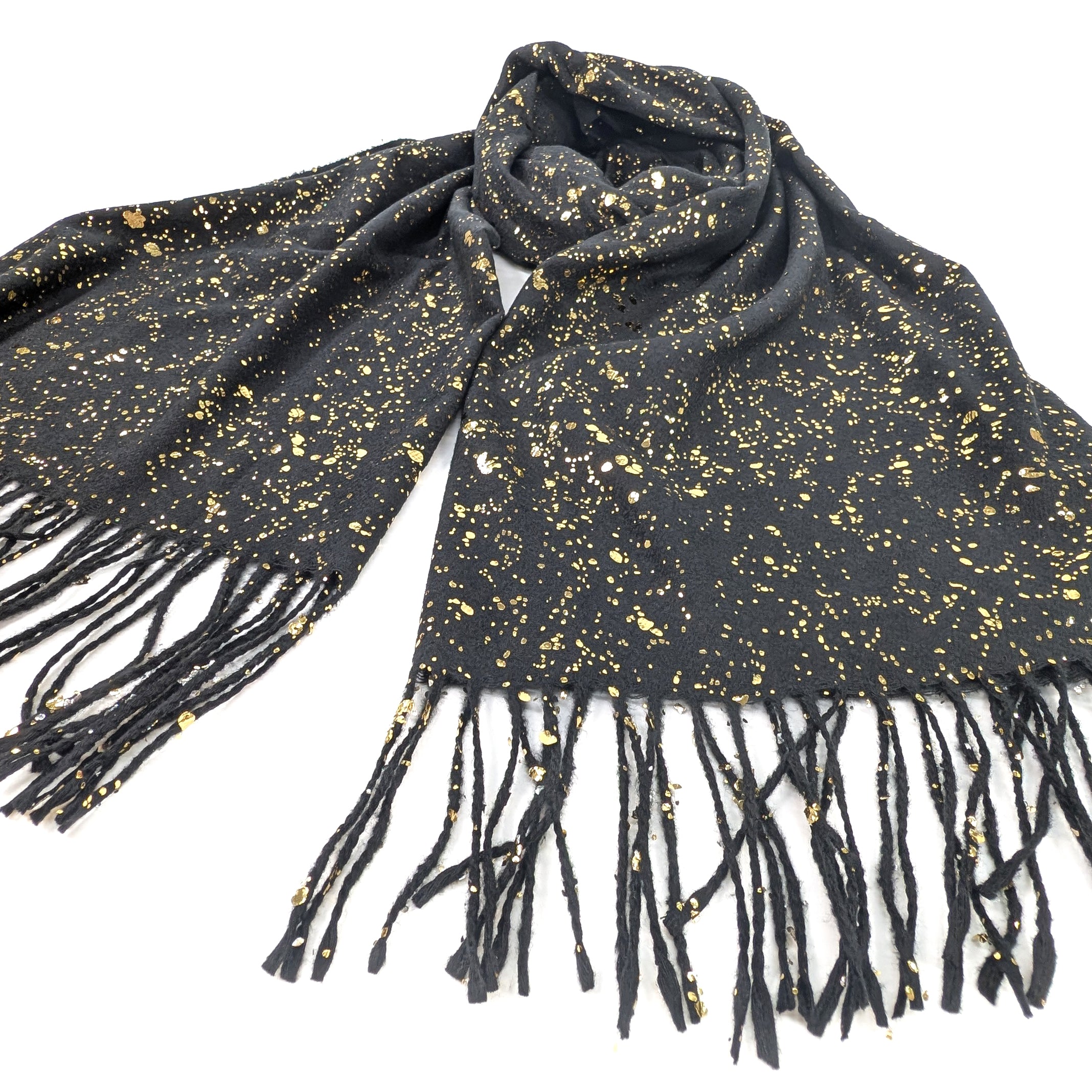 Byala - Splatters of Sparkle Pashmina (70x180cm) - Black